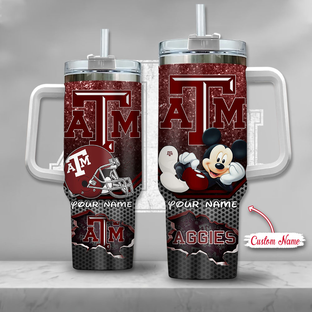 Texas A&M Aggies NCAA Mickey Mouse Custom Stanley Cup 40 oz 30 oz Tumbler With HandleTVC230121