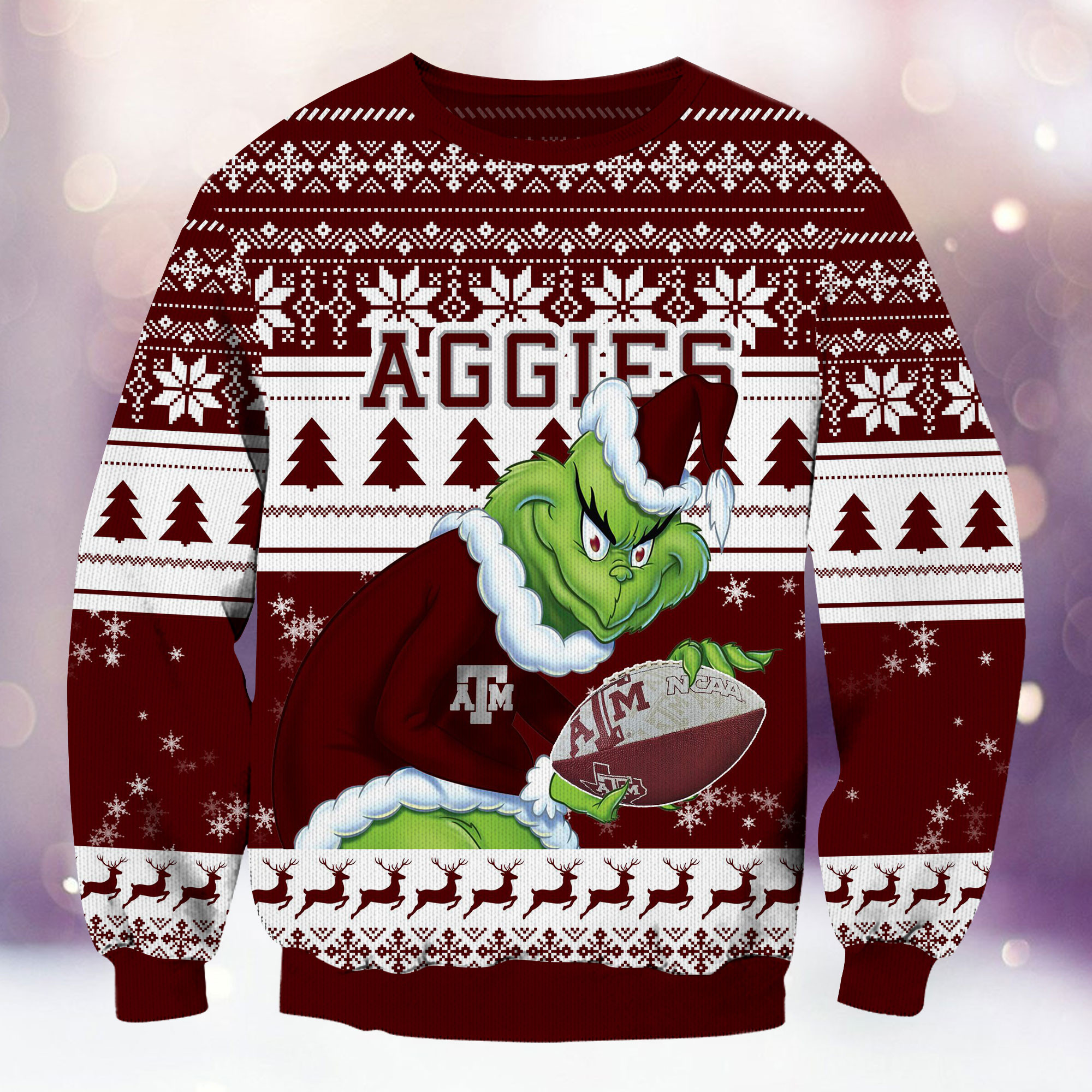 Texas A_M Aggies Grinch Ugly Christmas Sweater Adult 3D Funny Matching for family - Image 2