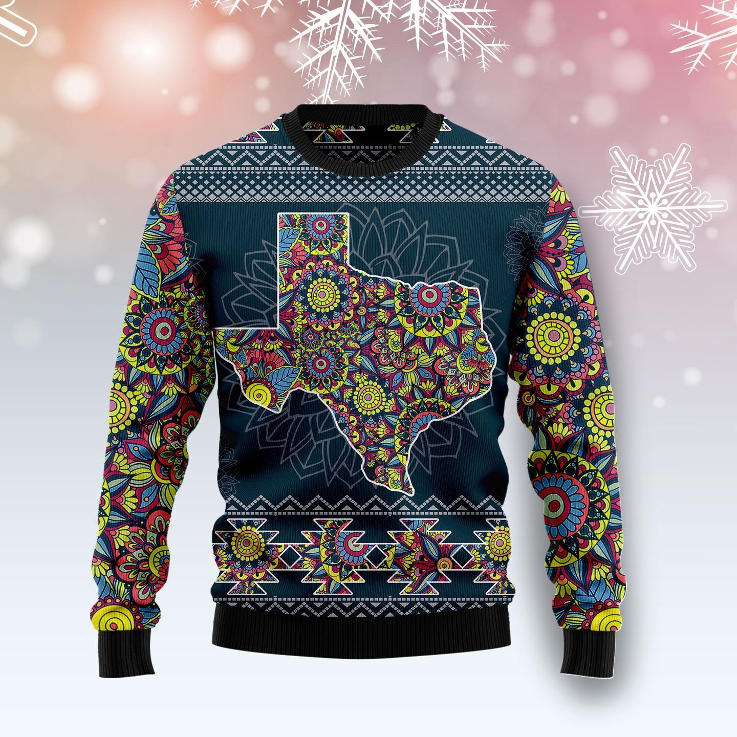 Texas Blue Mandala Ugly Christmas Sweater Adult 3D Funny Matching for family