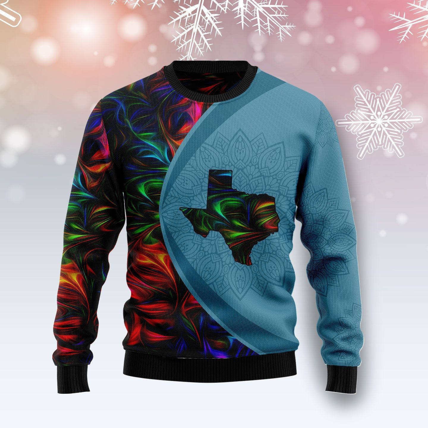 Texas Fractal Pattern Ugly Christmas Sweater Adult 3D Funny Matching for family