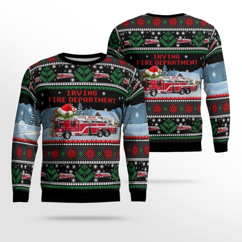 Texas Irving Fire Department AOP Xmas Unisex Sweater Christmas Gifts For Men Women