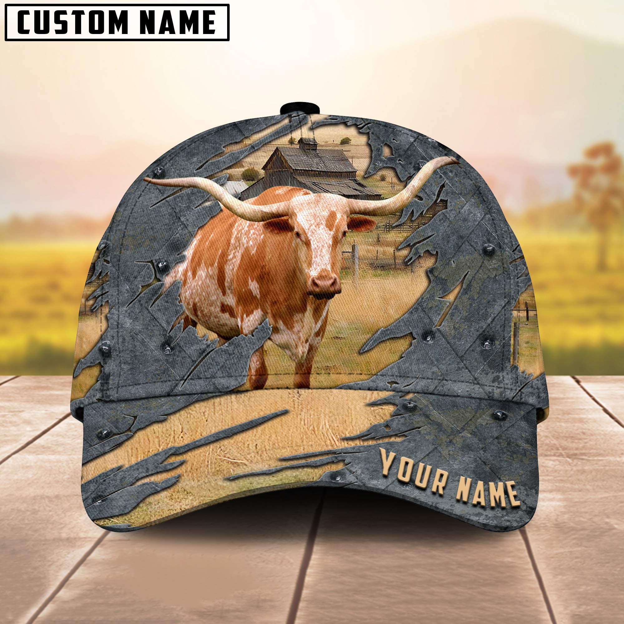 Texas Longhorn Customized Name 3D Cap 3D All Over Print Baseball Cap, Cap For Farm Lovers, Animal Cap, Leather Pattern Cap Trucker Hats Custom Hats Gifts For Men & Women