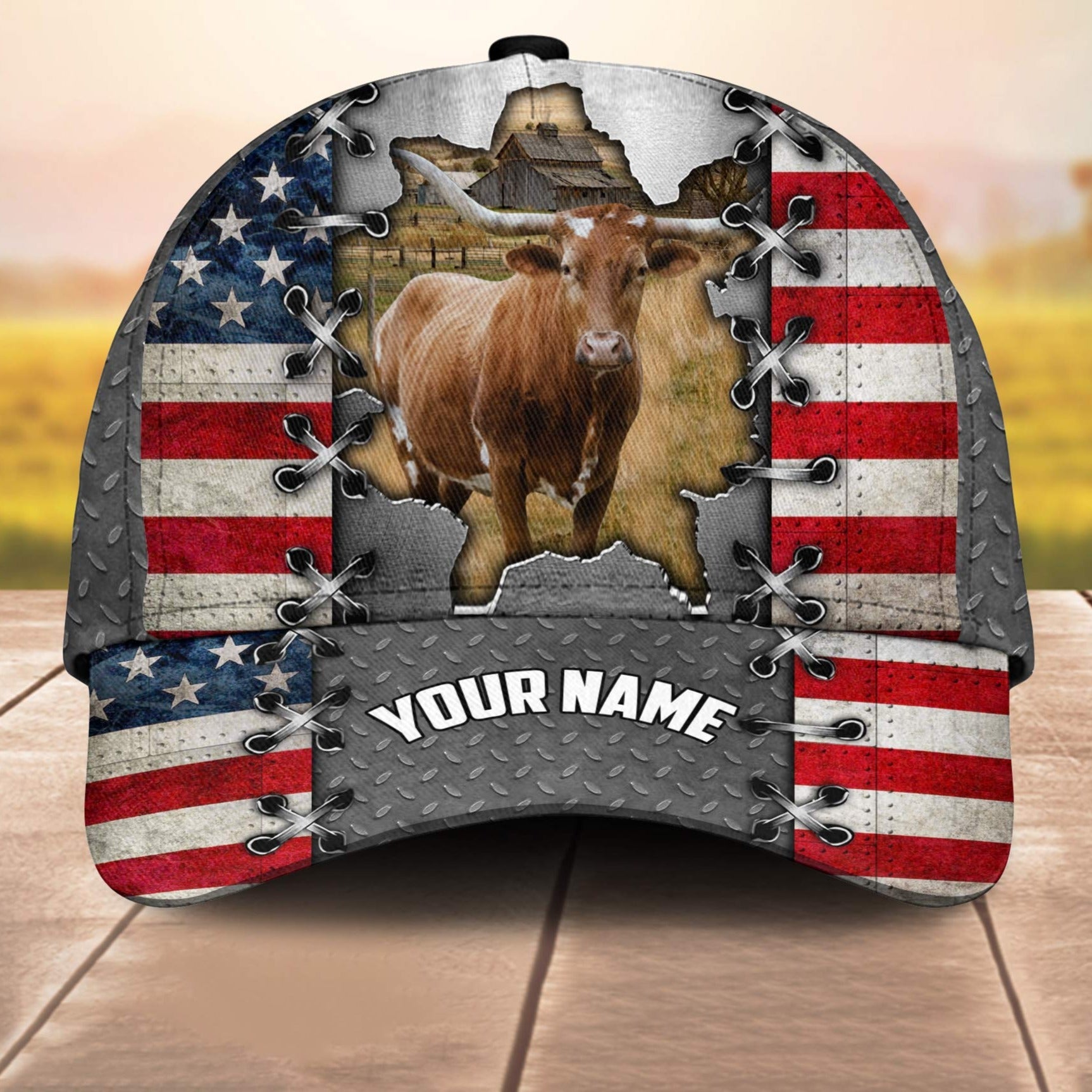 Texas Longhorn Customized Name Us Flag 3D Cap 3D All Over Print Baseball Cap, Cap For Farm Lovers, Animal Cap, Leather Pattern Cap Trucker Hats Custom Hats Gifts For Men & Women