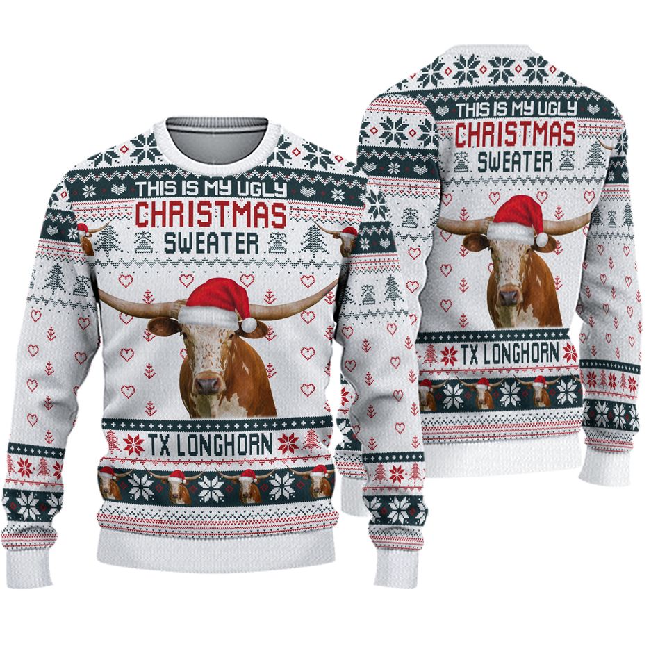 Texas Longhorn Green Merry Christmas Ugly Sweater