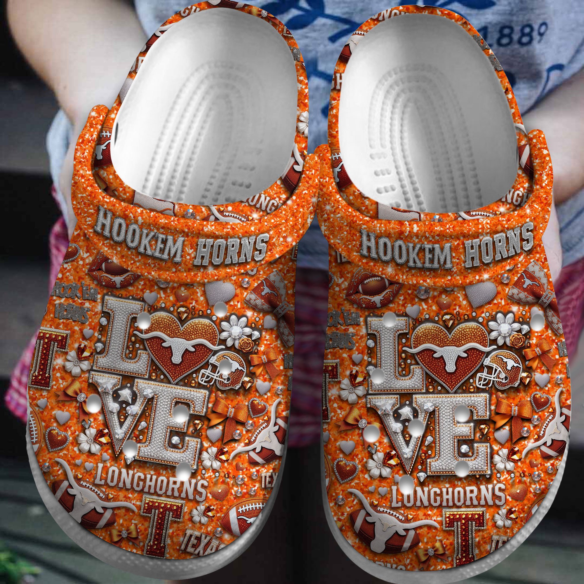 Texas Longhorn NCAA Sport Crocs Crocband Clogs Shoes Comfortable For Men Women and Kids