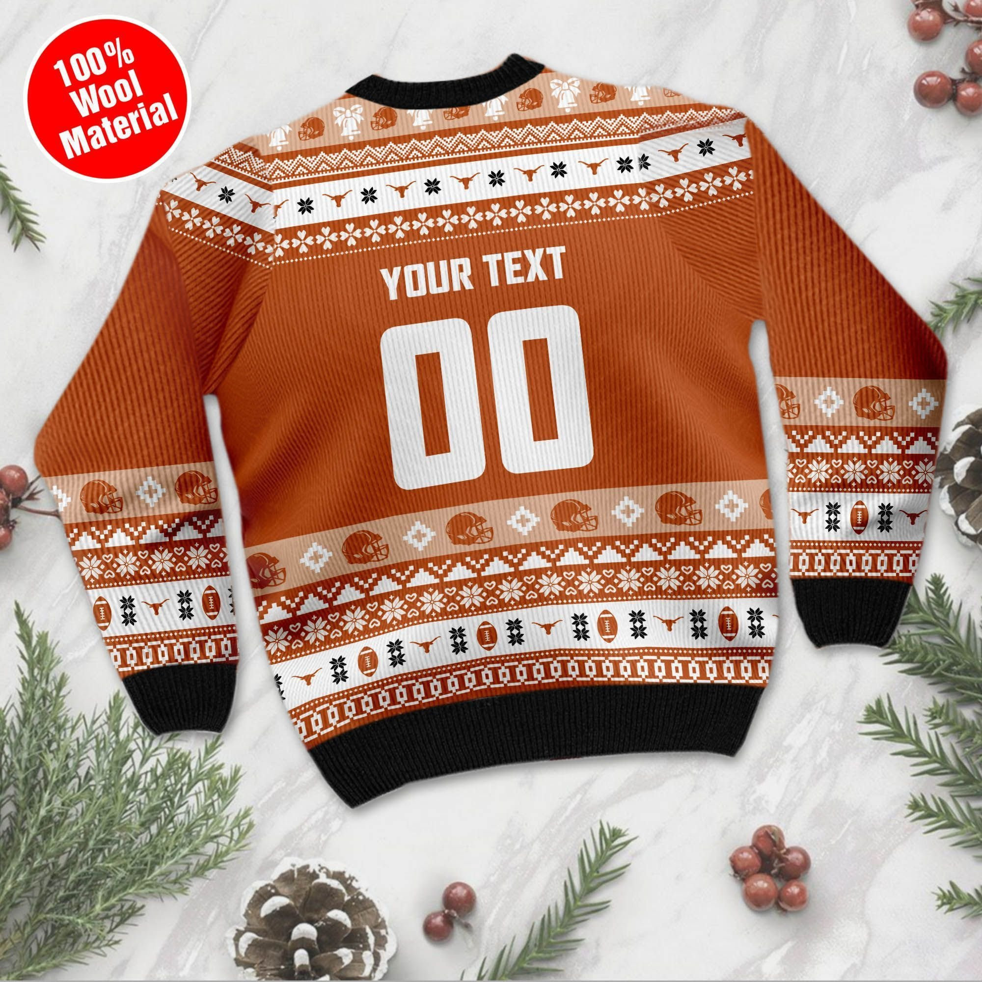 Texas Longhorns Custom Name & Number Personalized Ugly Christmas Sweater Adult 3D Funny Matching for family - Image 2