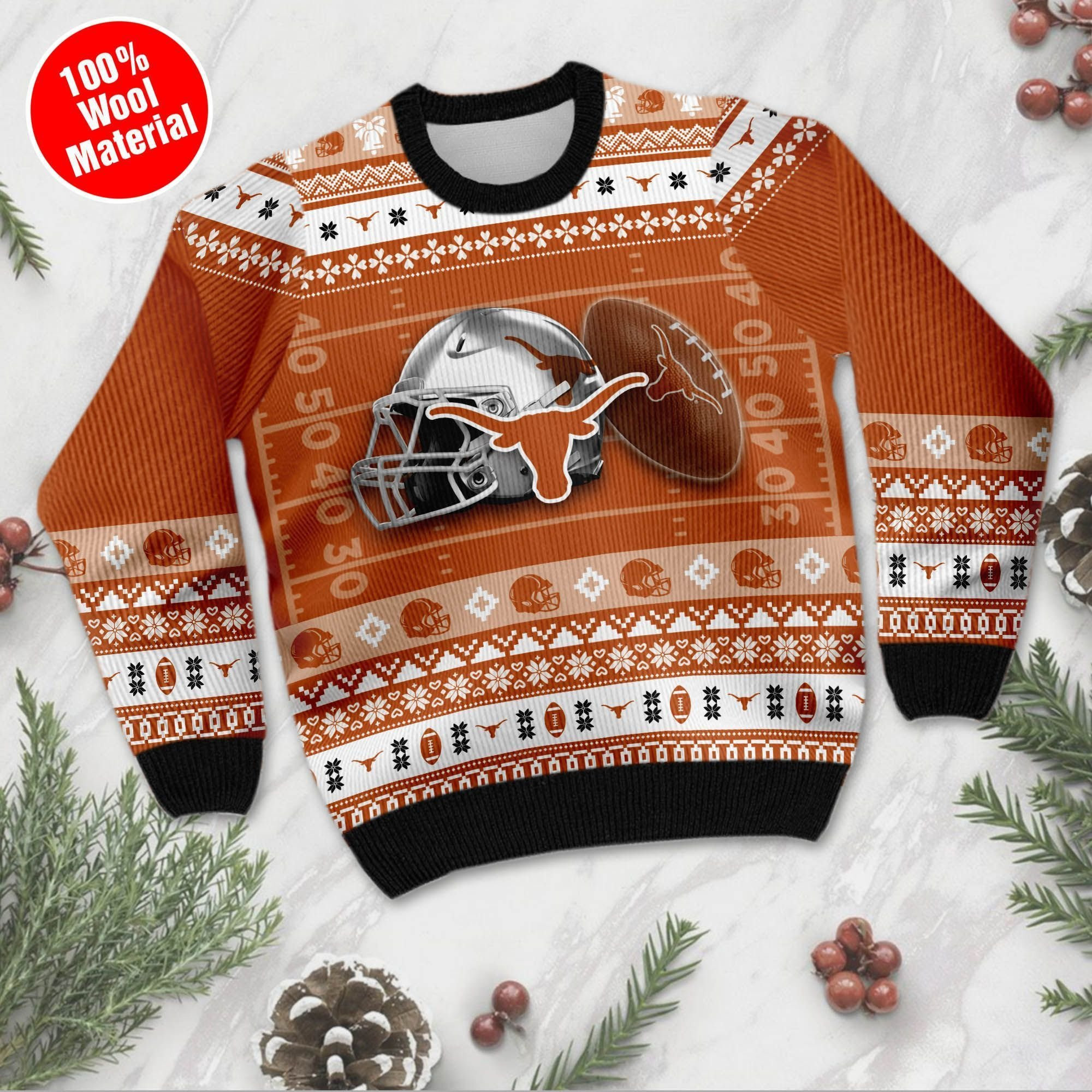 Texas Longhorns Custom Name & Number Personalized Ugly Christmas Sweater Adult 3D Funny Matching for family - Image 3