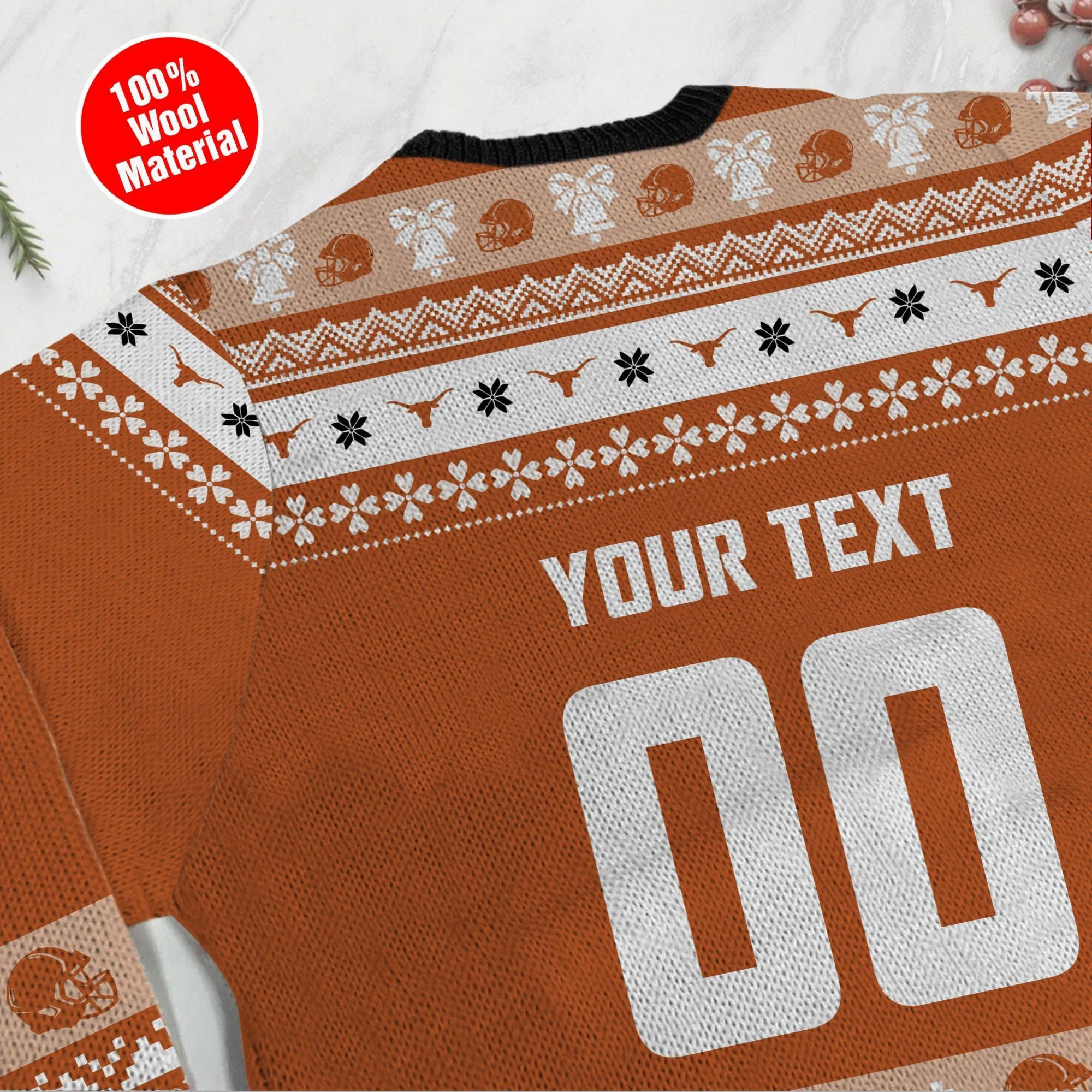 Texas Longhorns Custom Name & Number Personalized Ugly Christmas Sweater Adult 3D Funny Matching for family - Image 5