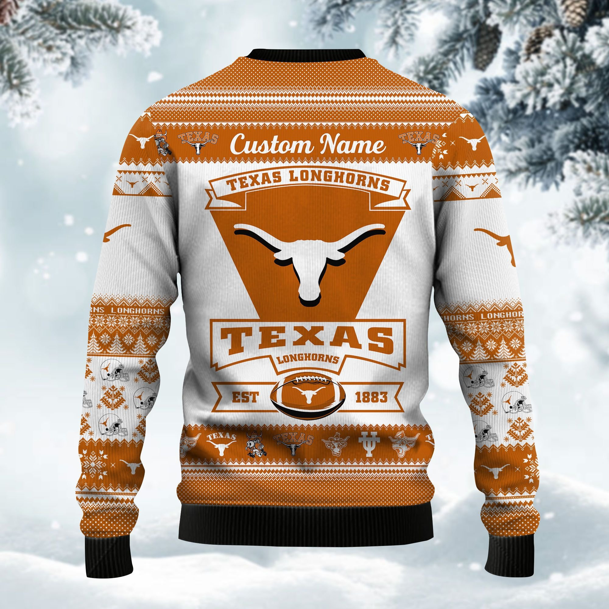 Texas Longhorns Football Team Logo Custom Name Personalized Ugly Christmas Sweater Adult 3D Funny Matching for family - Image 4