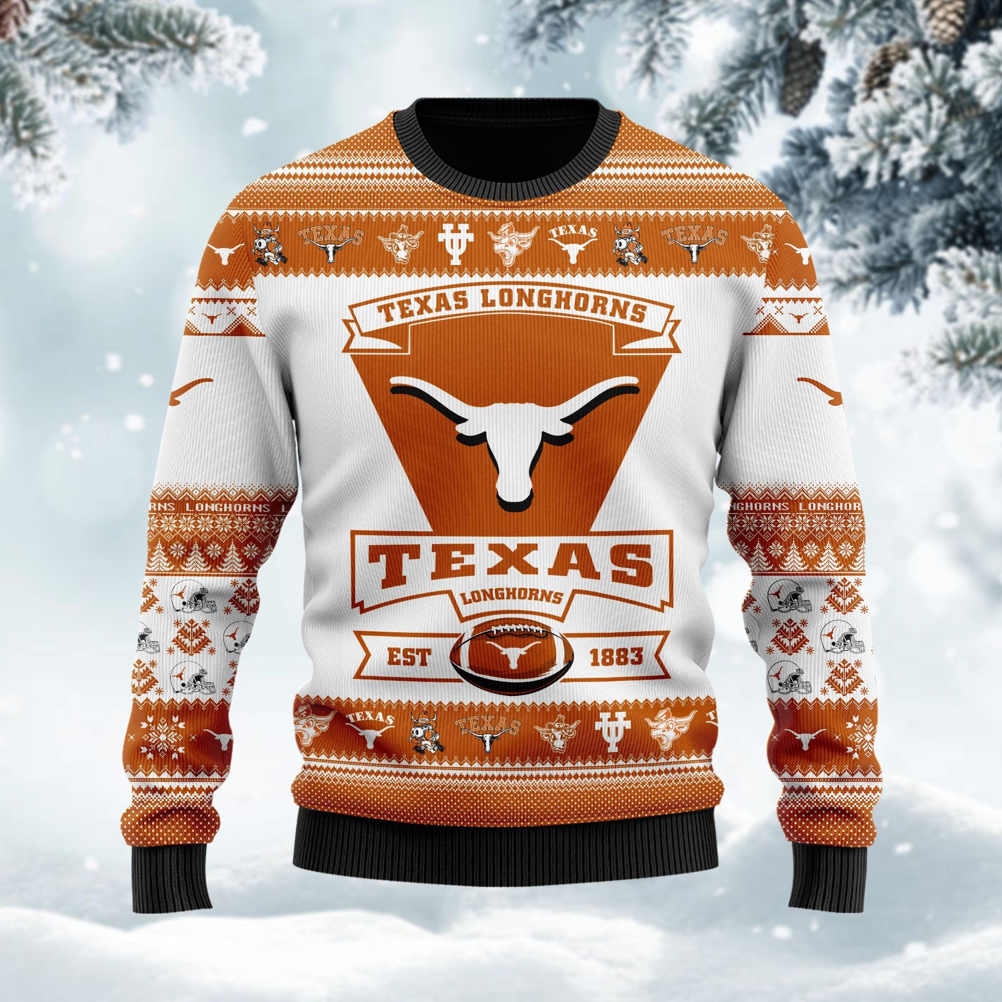 Texas Longhorns Football Team Logo Custom Name Personalized Ugly Christmas Sweater Adult 3D Funny Matching for family - Image 3