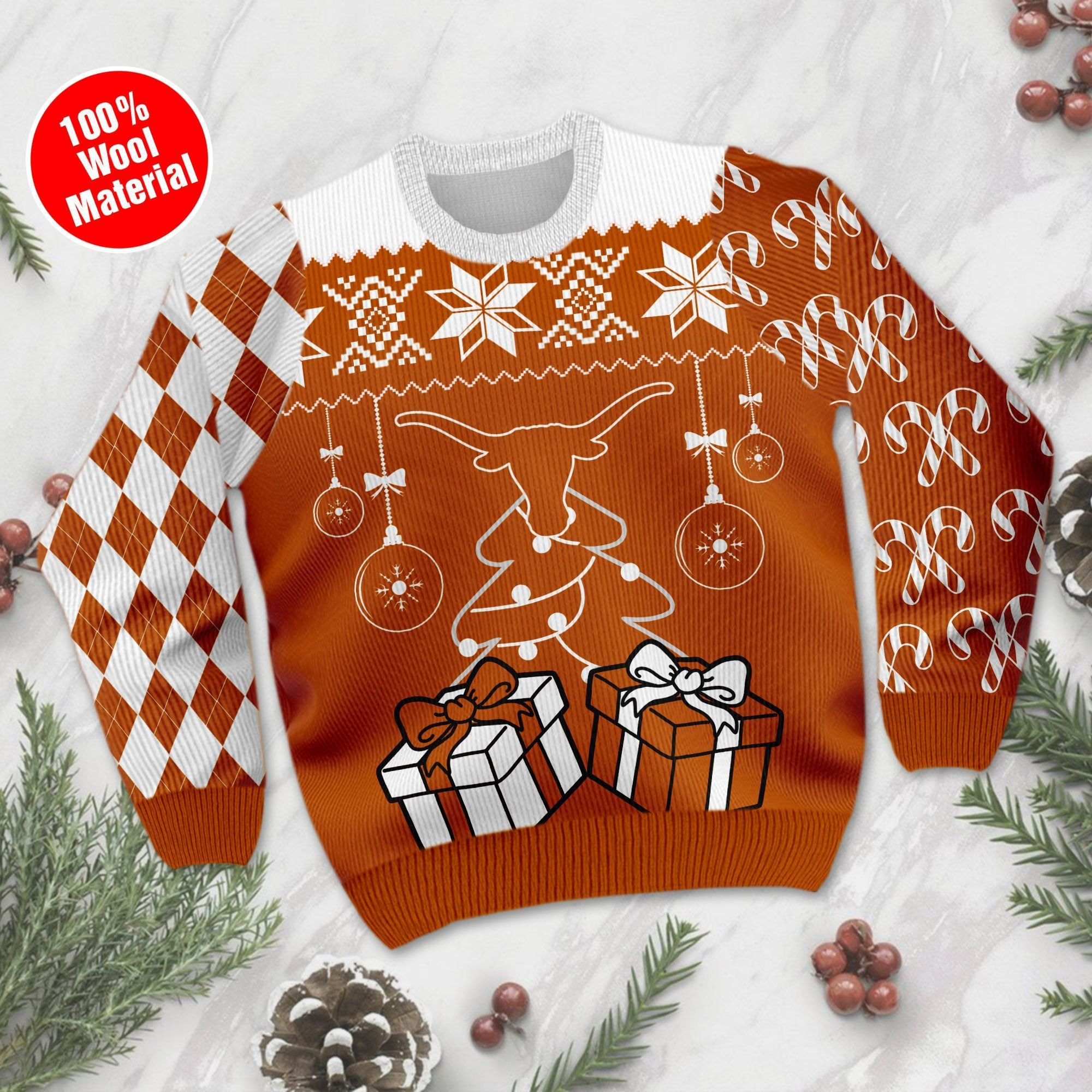 Texas Longhorns Funny Ugly Christmas Sweater Adult 3D Funny Matching for family - Image 2