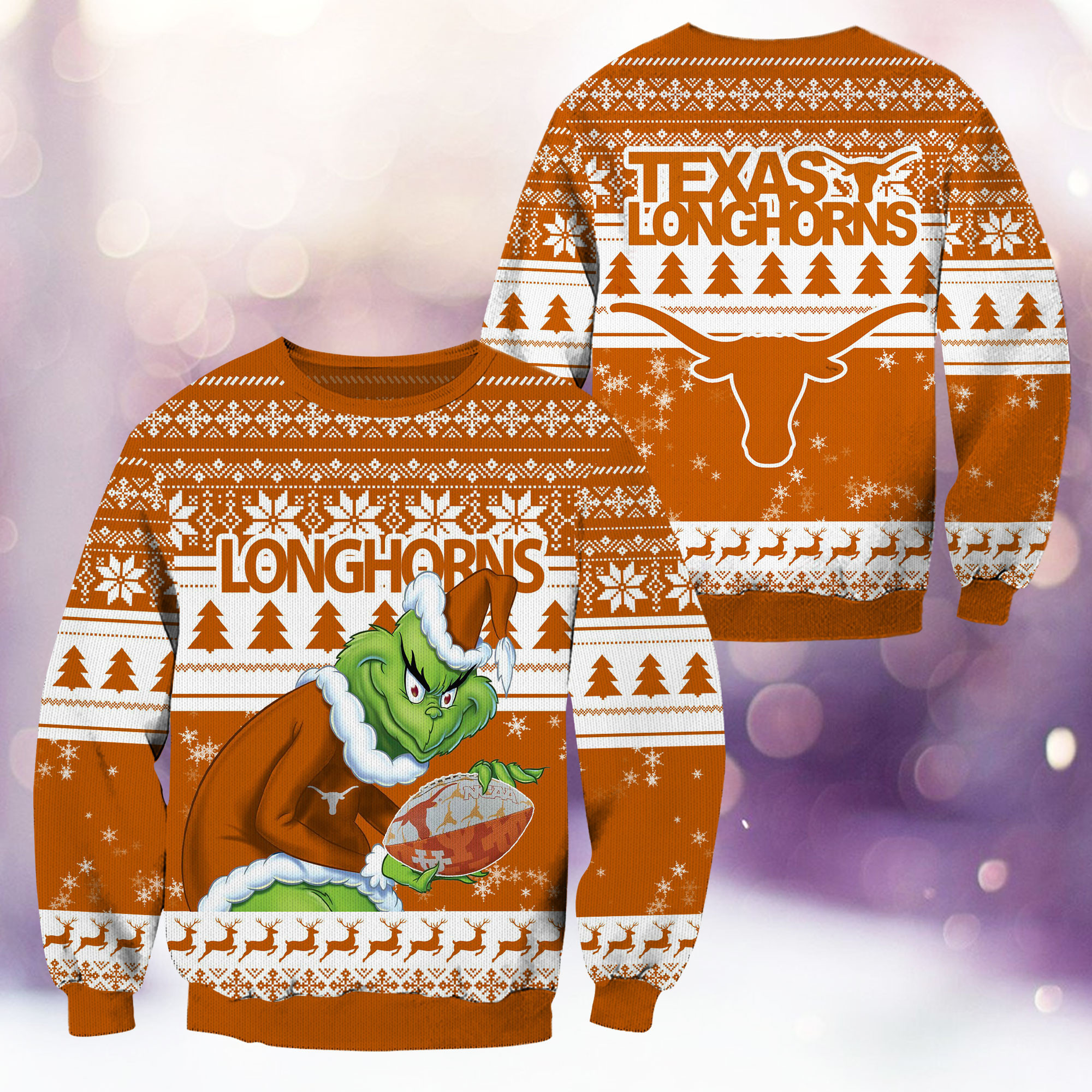 Texas Longhorns Grinch Ugly Christmas Sweater Adult 3D Funny Matching for family
