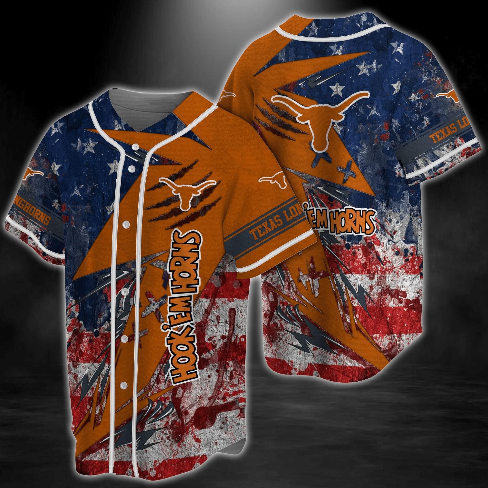 Texas Longhorns Ncaa Baseball Jersey Shirt Us Flag