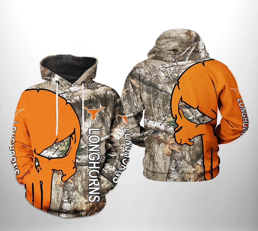 Texas Longhorns NCAA Camo Veteran Hunting 3D All Over Print Hoodie, Zip Hoodie