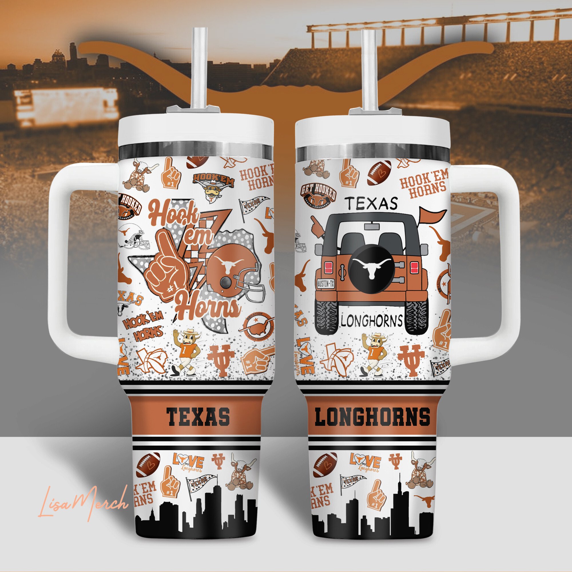 Texas Longhorns NCAA Custom Stanley Cup 40 oz 30 oz Tumbler With HandleTVC2301509