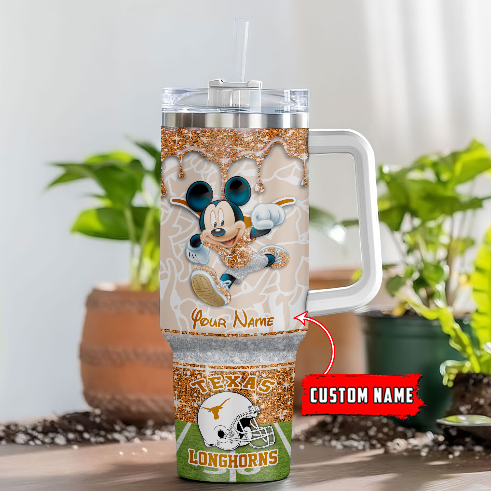 Texas Longhorns NCAA Mickey Mouse Glitter Custom Stanley Cup 40 oz 30 oz Tumbler With HandleTVC230125