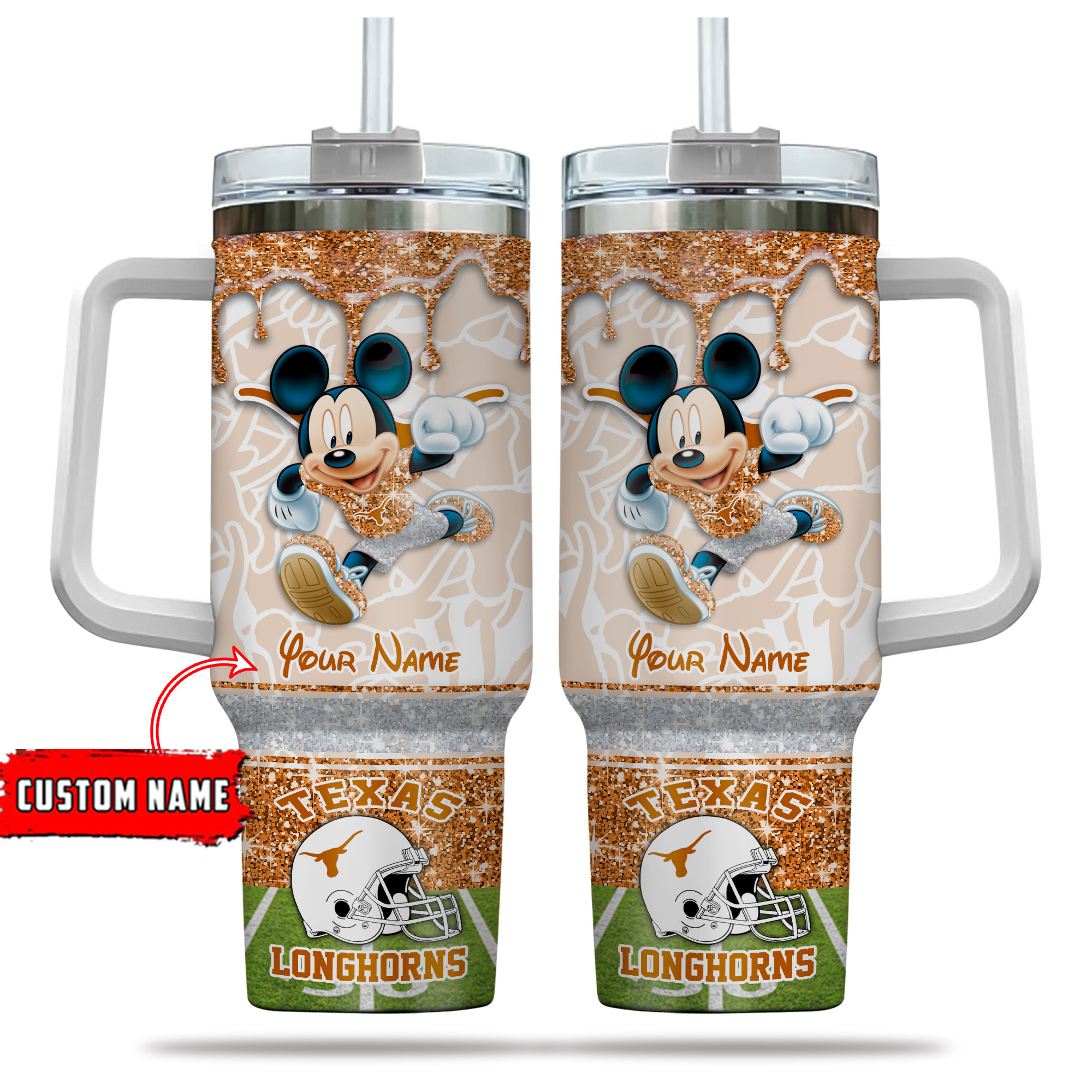 Texas Longhorns NCAA Mickey Mouse Glitter Custom Stanley Cup 40 oz 30 oz Tumbler With HandleTVC230125 - Image 5