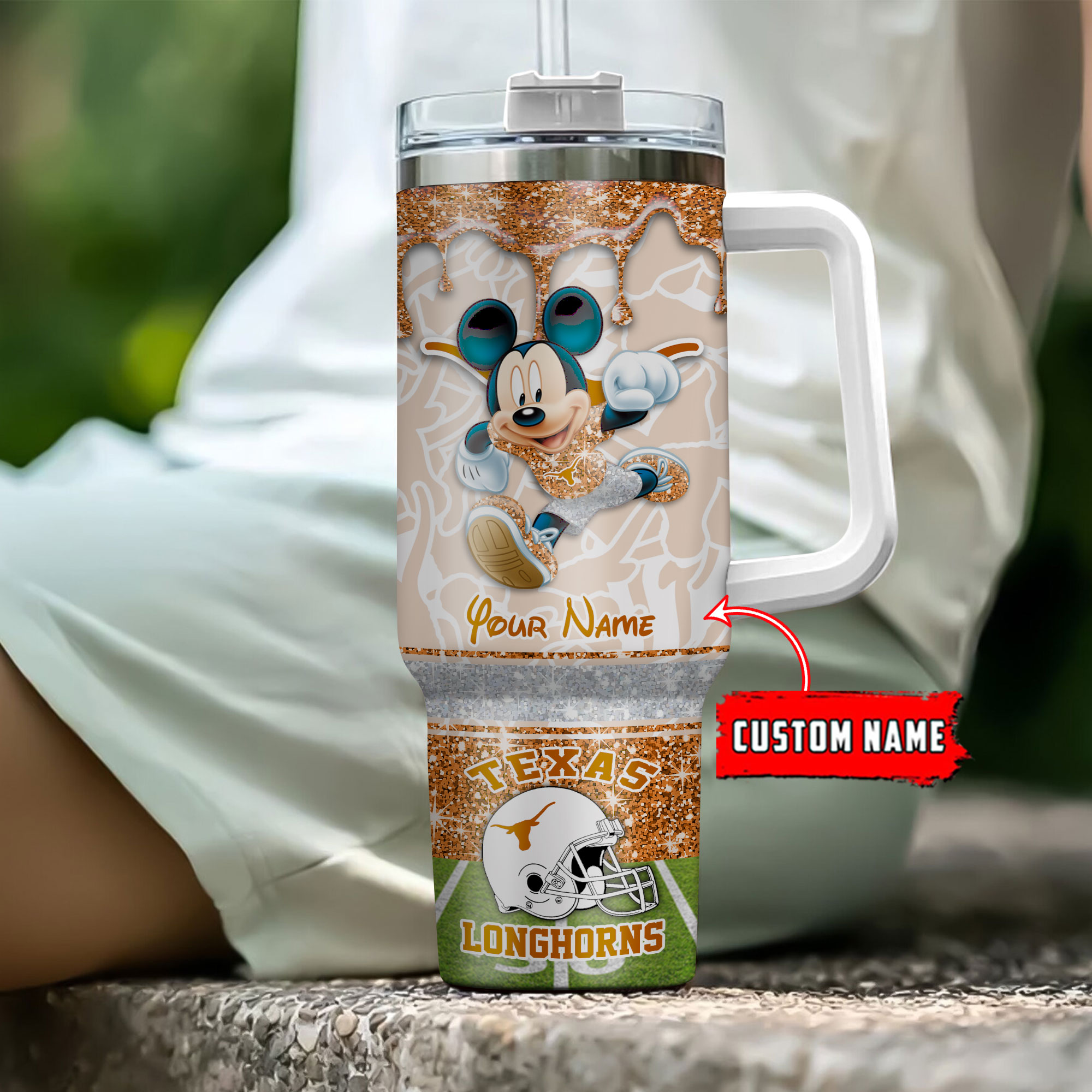 Texas Longhorns NCAA Mickey Mouse Glitter Custom Stanley Cup 40 oz 30 oz Tumbler With HandleTVC230125 - Image 4