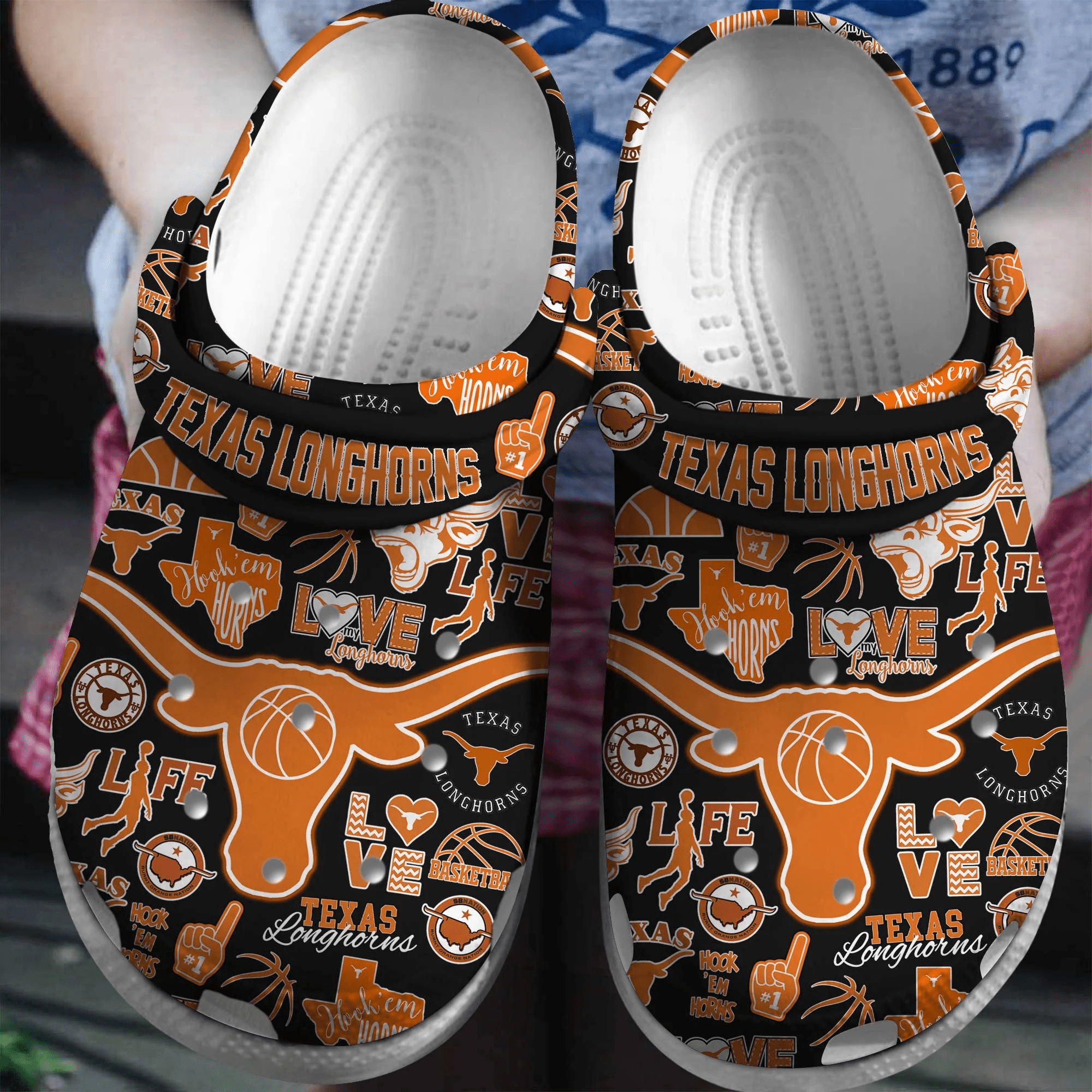 Texas Longhorns NCAA Sport Crocs Crocband Clogs Shoes Comfortable For Men Women and Kids