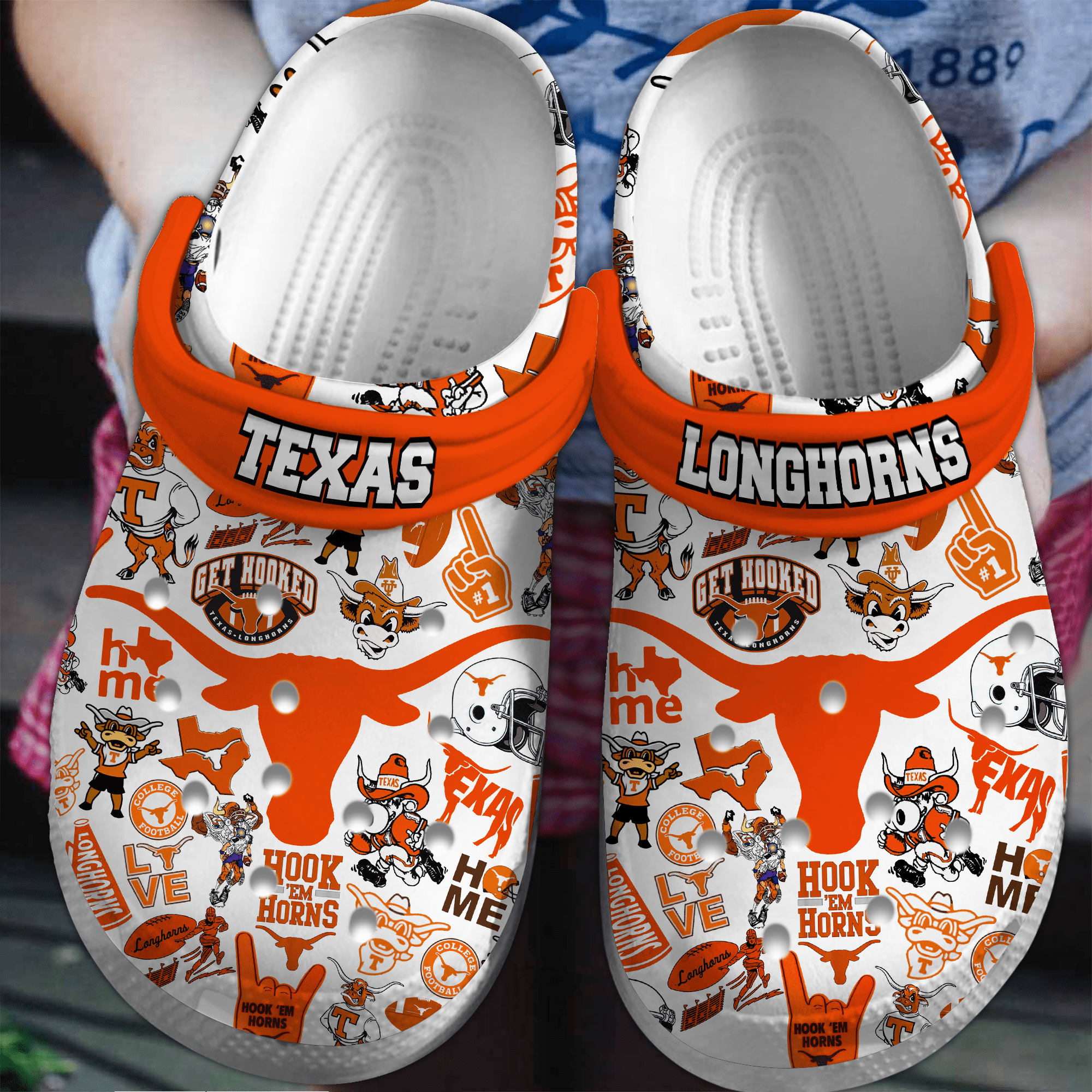 Texas Longhorns NCAA Sport Crocs Crocband Clogs Shoes Comfortable For Men Women and Kids