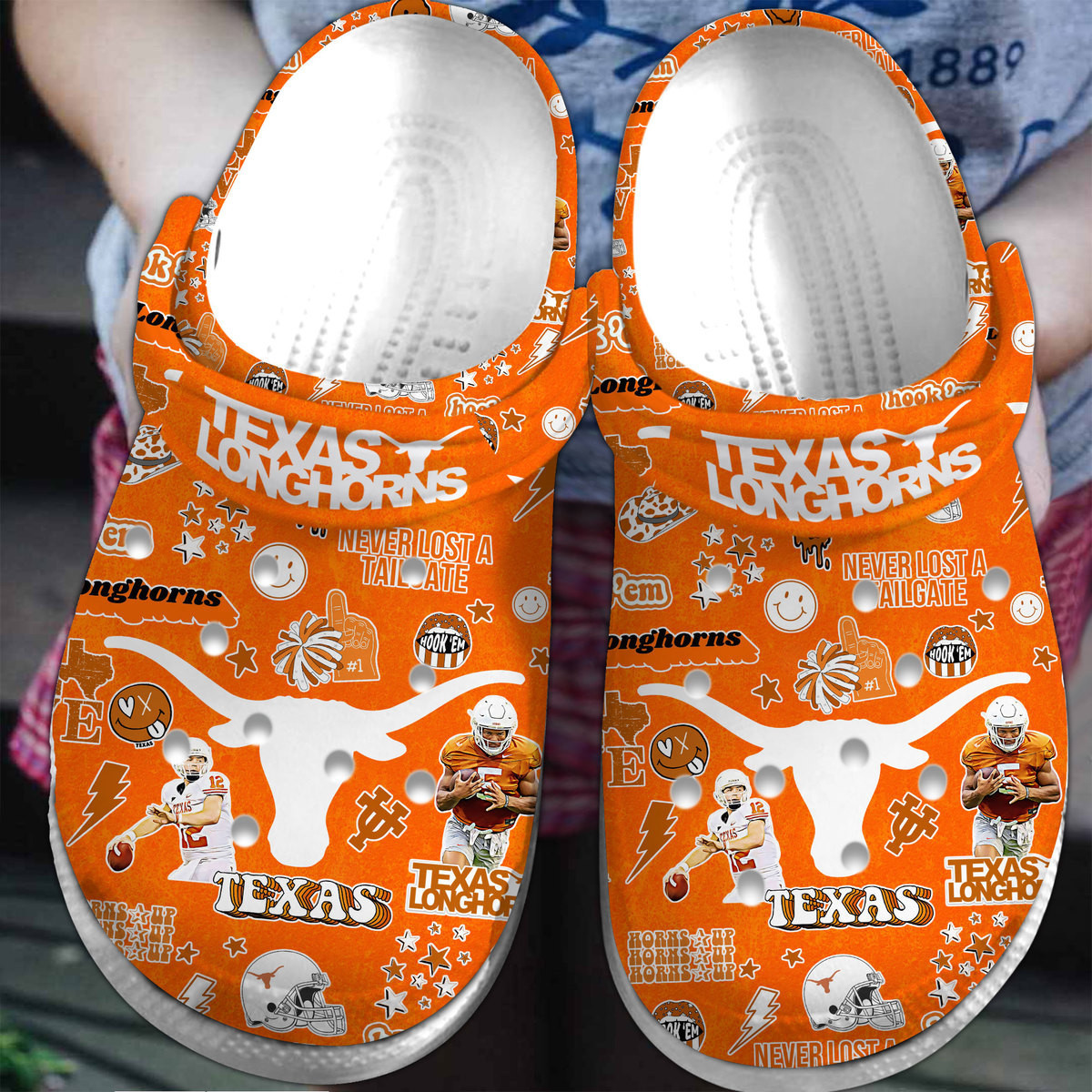 Texas Longhorns NCAA Sport Crocs Crocband Clogs Shoes Comfortable For Men Women and Kids