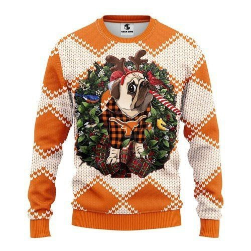 Texas Longhorns Pug Dog Ugly Christmas Sweater Adult 3D Funny Matching for family