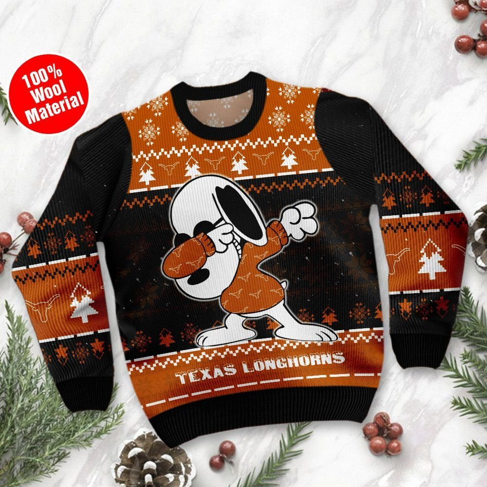 Texas Longhorns Snoopy Dabbing Holiday Party Ugly Christmas Sweater Adult 3D Funny Matching for family