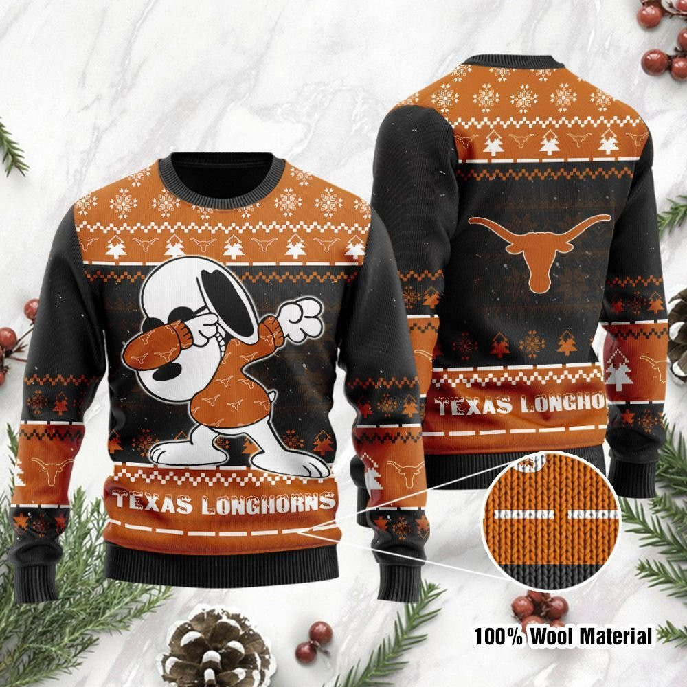 Texas Longhorns Snoopy Dabbing Ugly Christmas Sweater Adult 3D Funny Matching for family