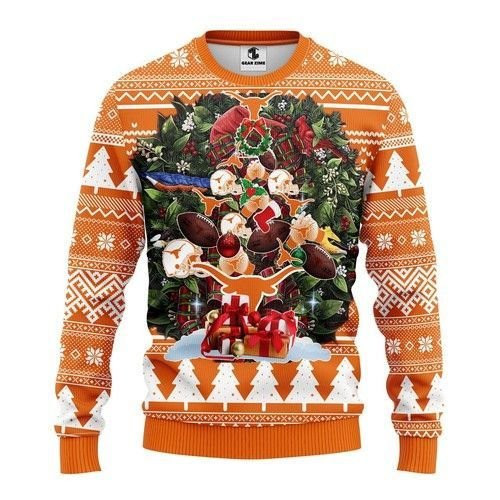 Texas Longhorns Tree Christmas Ugly Christmas Sweater Adult 3D Funny Matching for family