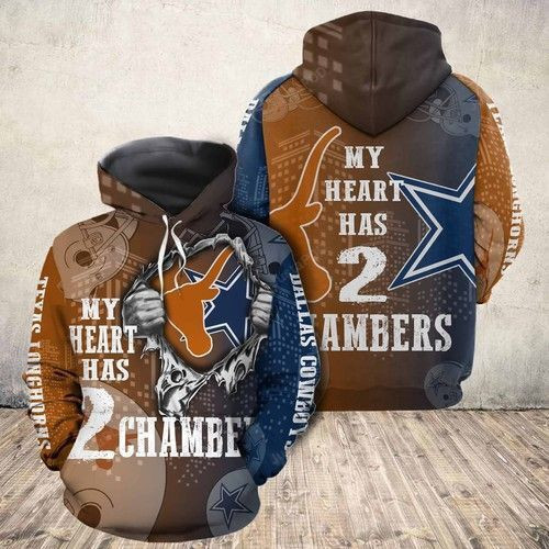 Texas Longhorns Vs Dallas Cowboys 3D All Over Print Hoodie, Zip Hoodie