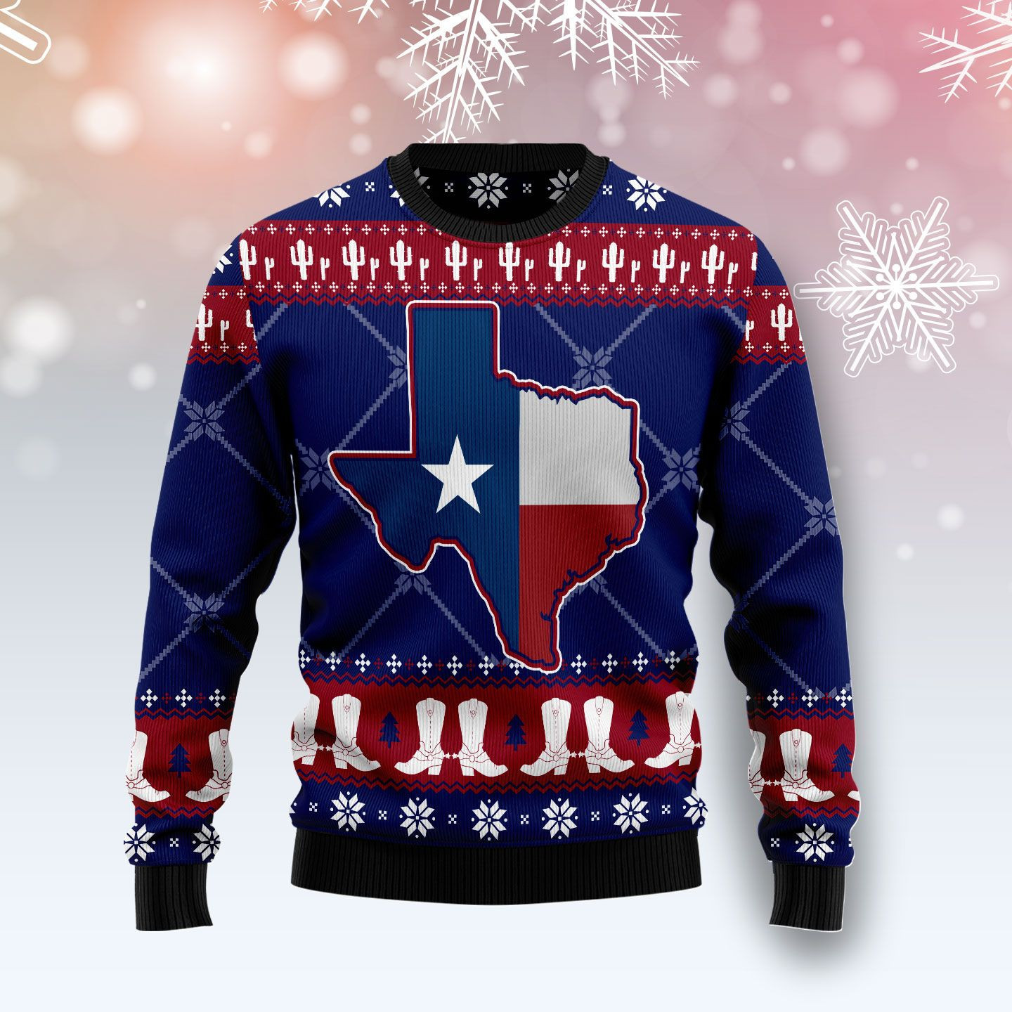 Texas Map Symbols Pattern Ugly Christmas Sweater Adult 3D Funny Matching for family