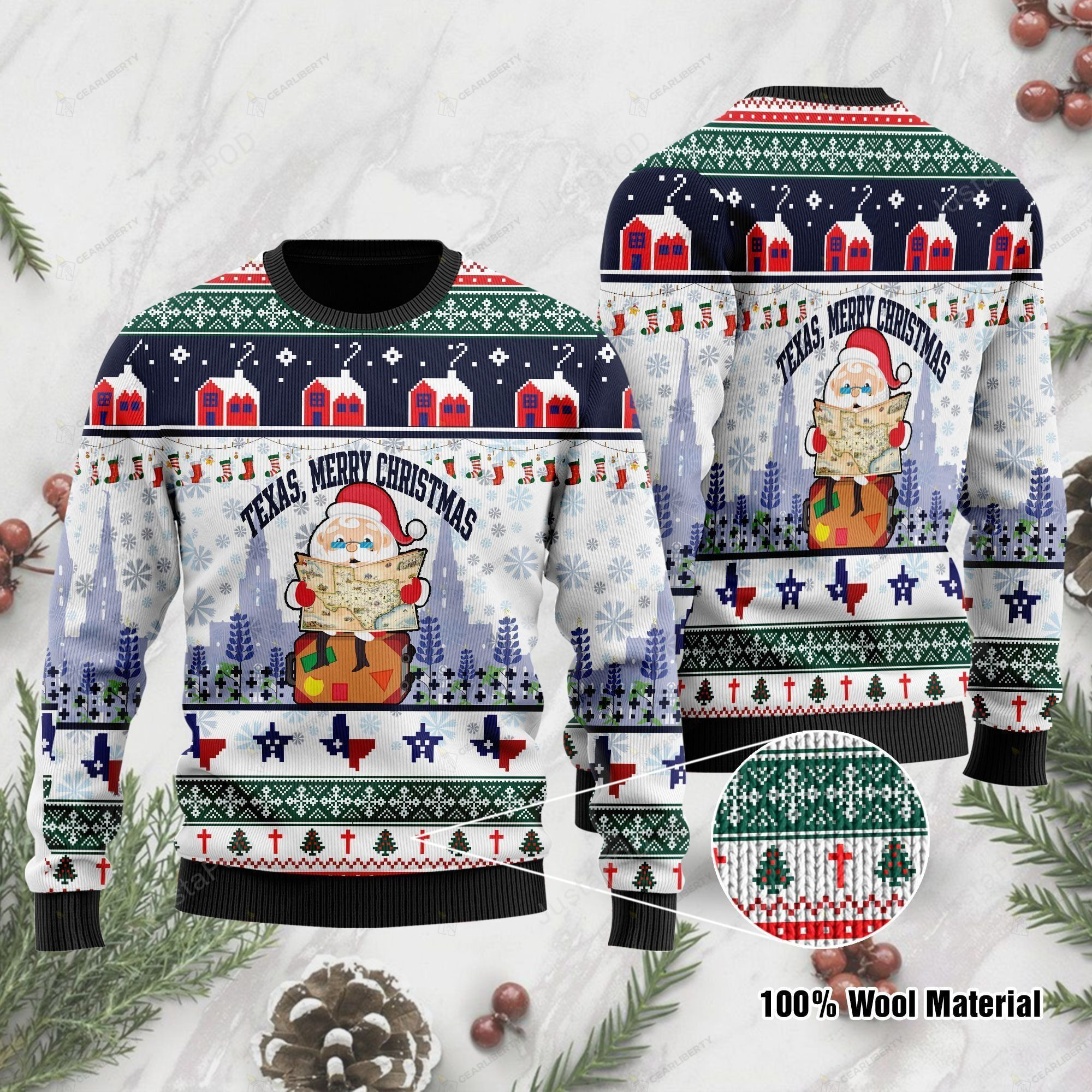 Texas Merry Christmas Jesus Santa Claus Ugly Christmas Sweater Adult 3D Funny Matching for family