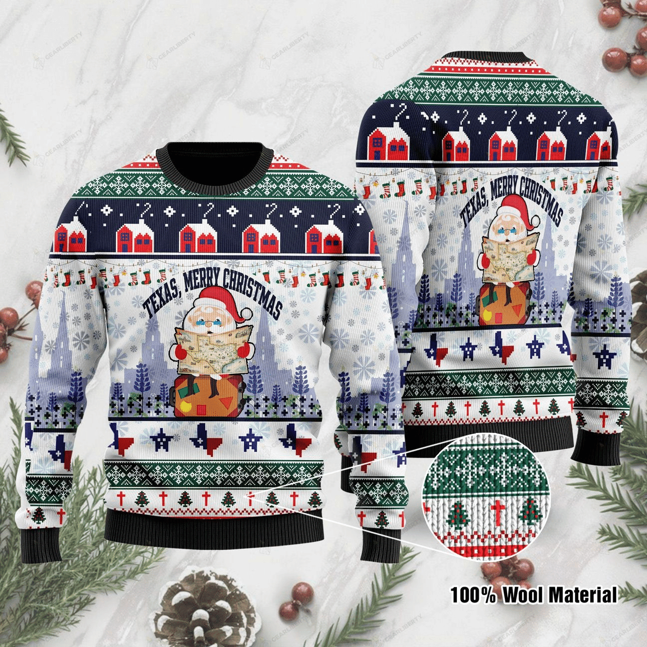 Texas Merry Christmas Jesus Santa Claus  Ugly Christmas Sweater Adult 3D Funny Matching for family