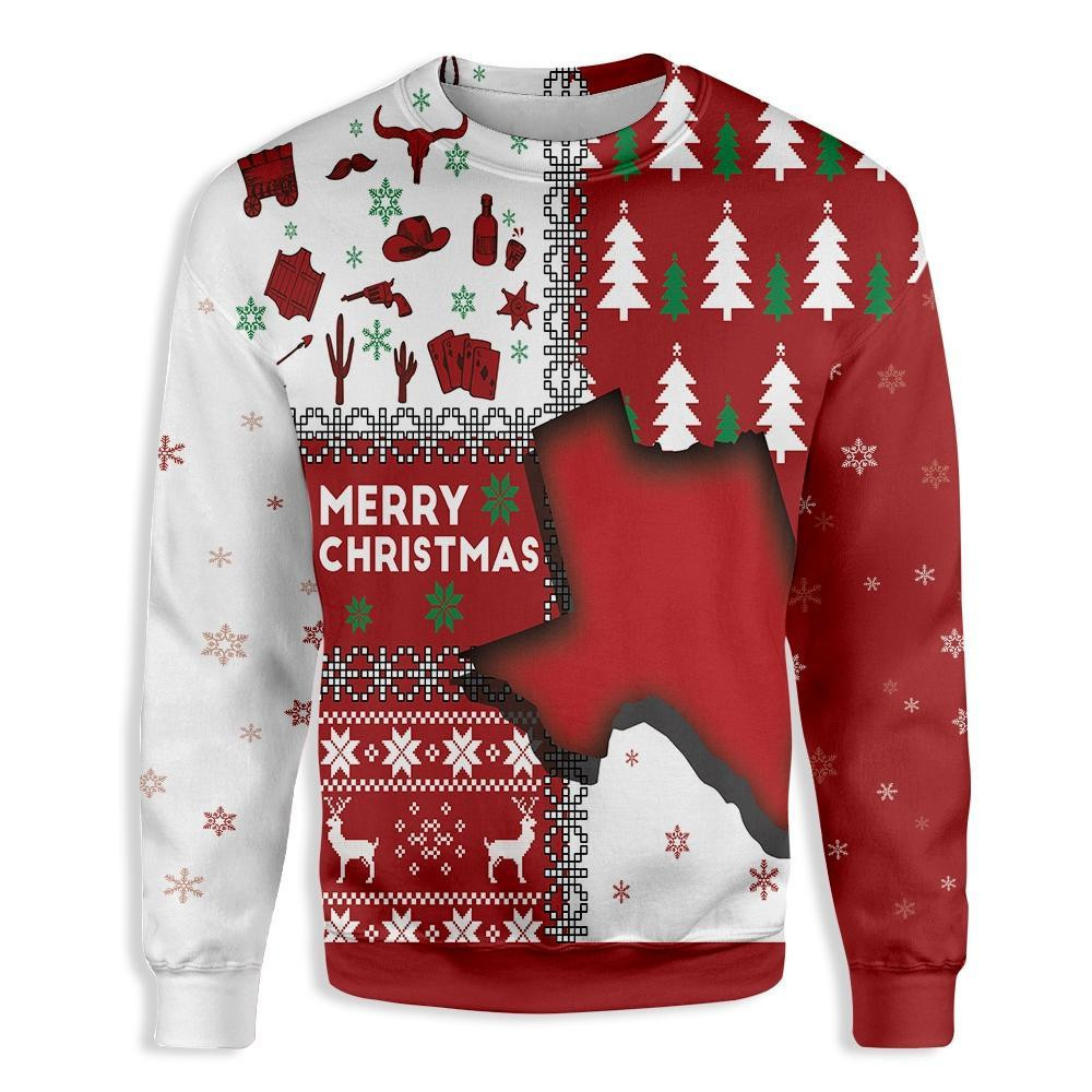 Texas Merry Christmas Ugly Christmas Sweater Adult 3D Funny Matching for family