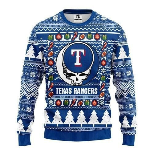 Texas Rangers Grateful Dead Ugly Christmas Sweater Adult 3D Funny Matching for family