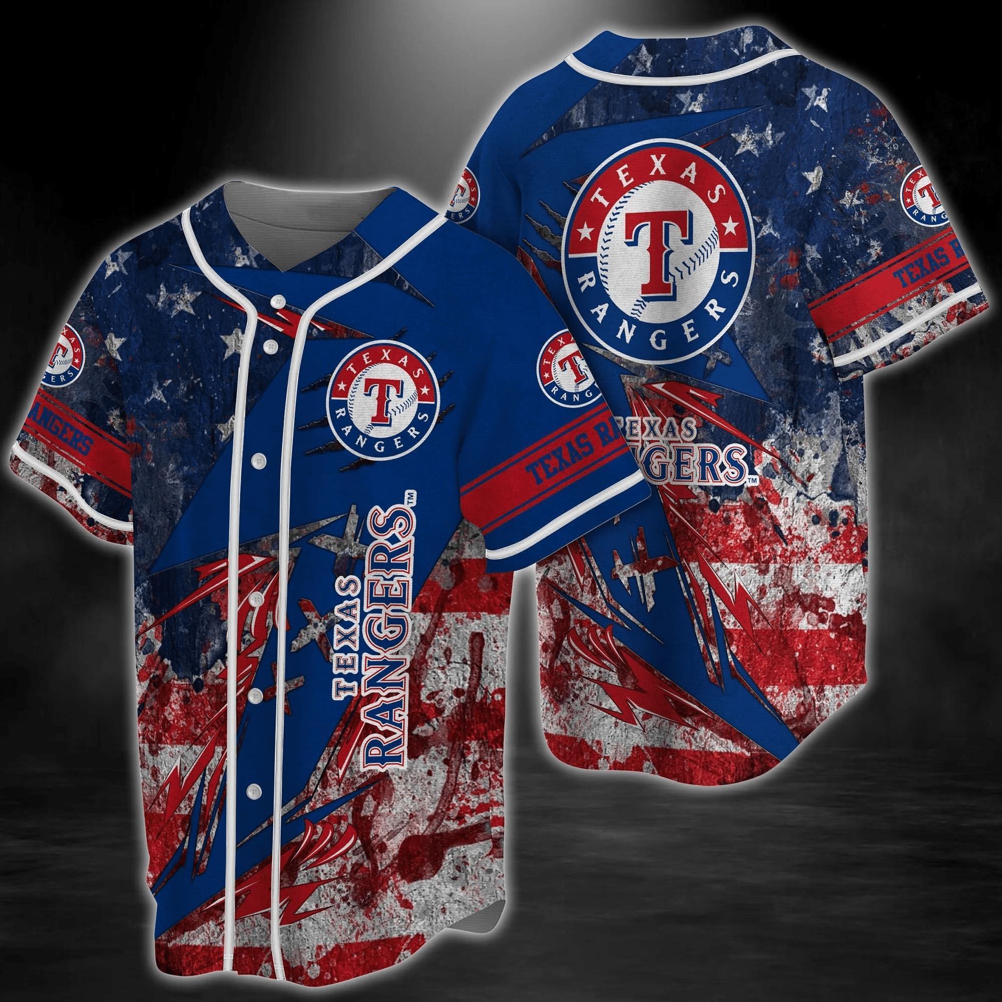 Texas Rangers Mlb Baseball Jersey Shirt Us Flag