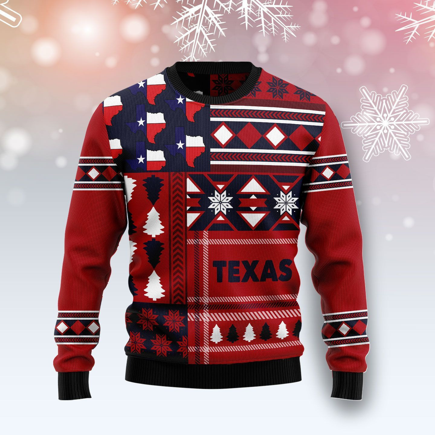 Texas Red Pattern Ugly Christmas Sweater Adult 3D Funny Matching for family