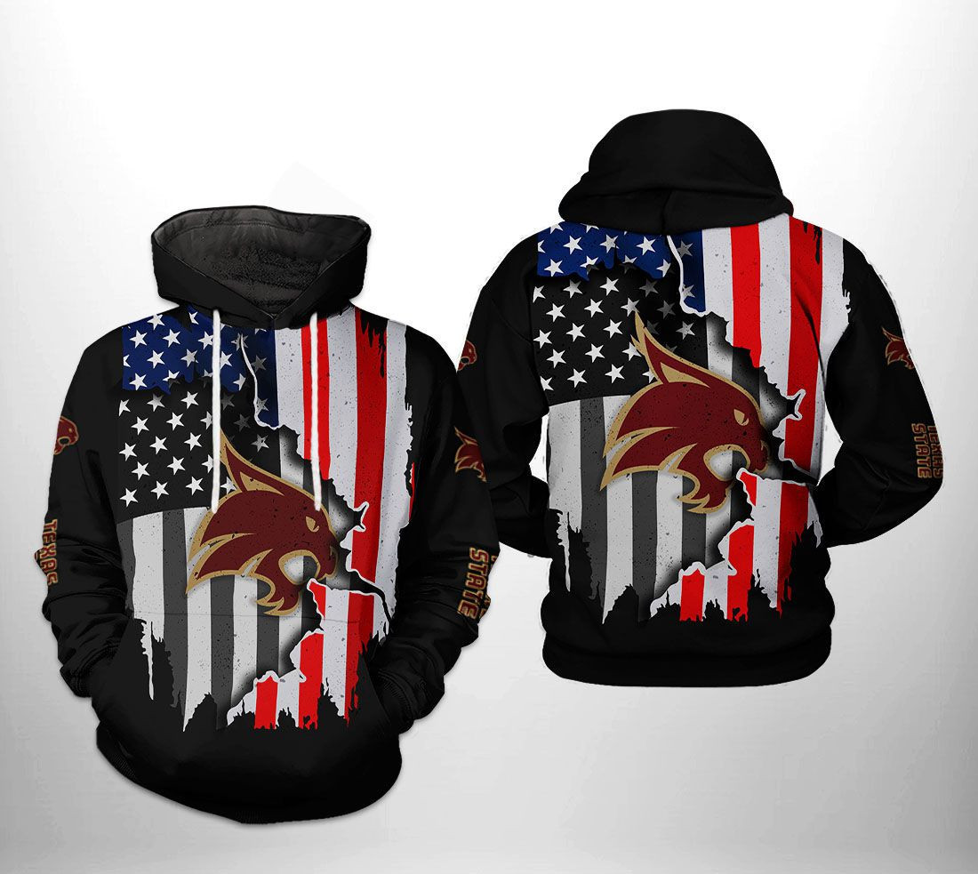 Texas State Bobcats NCAA US Flag 3D All Over Print Hoodie, Zip Hoodie