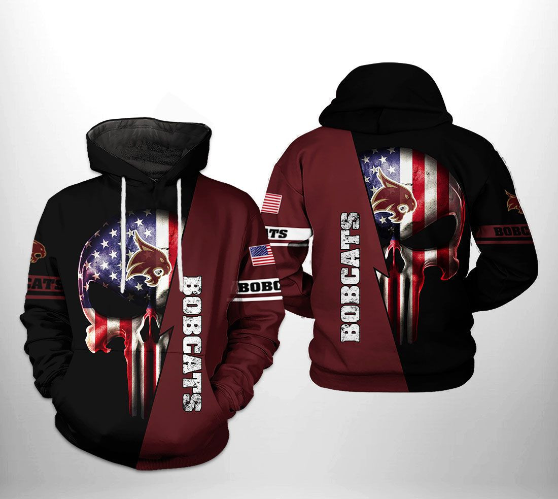Texas State Bobcats NCAA US Flag Skull 3D All Over Print Hoodie, Zip Hoodie