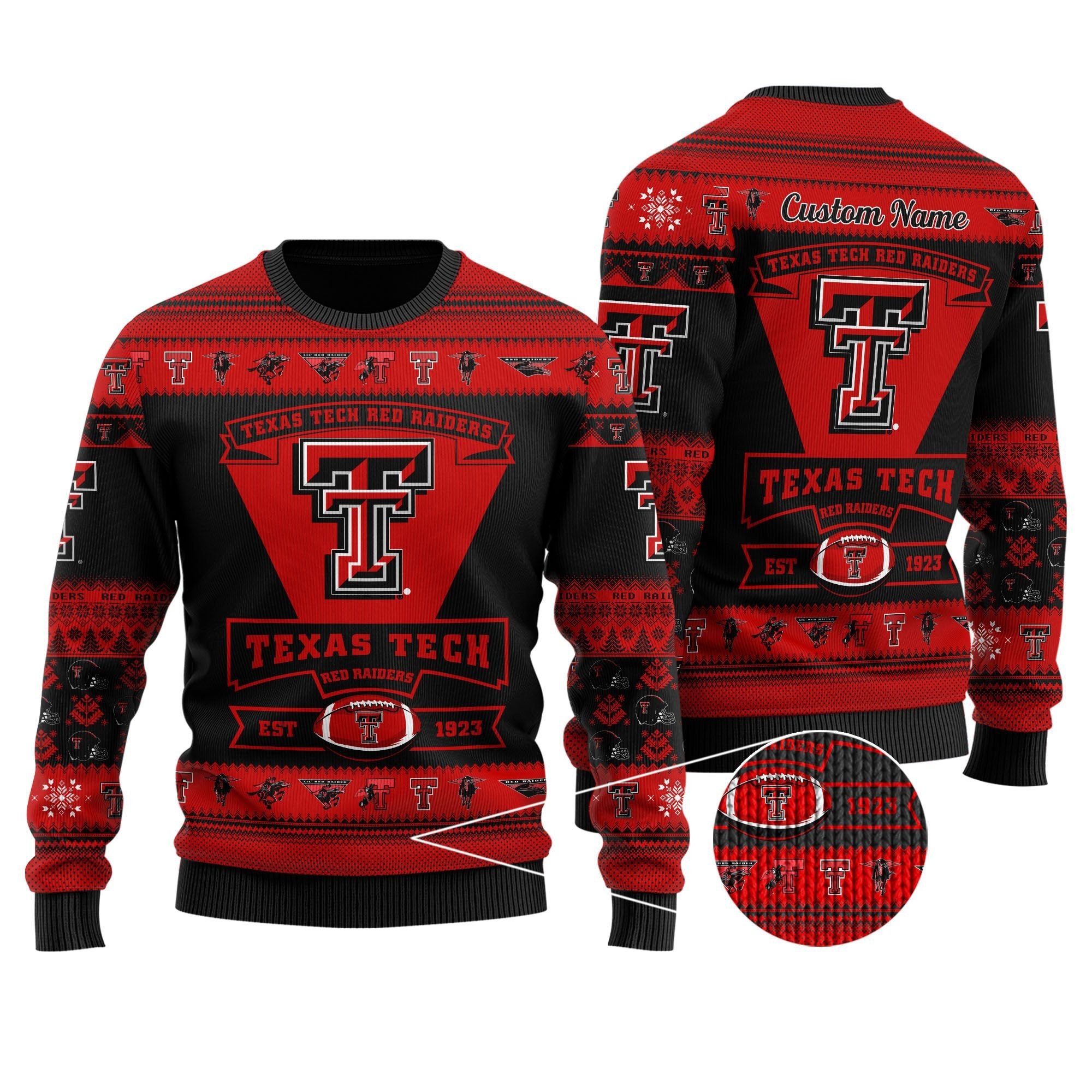 Texas Tech Red Raiders Football Team Logo Personalized Ugly Christmas Sweater Adult 3D Funny Matching for family