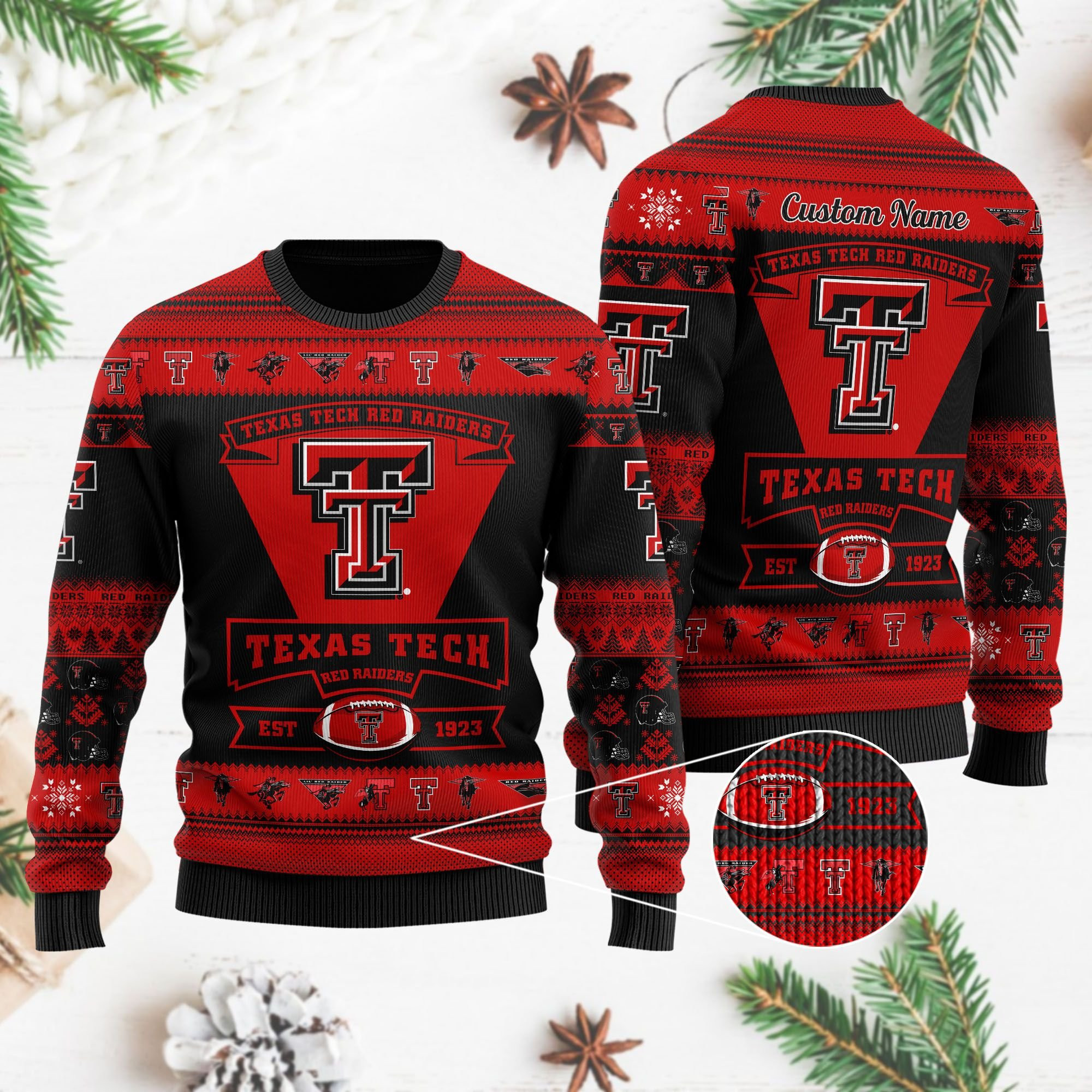 Texas Tech Red Raiders Football Team Logo Personalized Ugly Christmas Sweater Adult 3D Funny Matching for family - Image 4