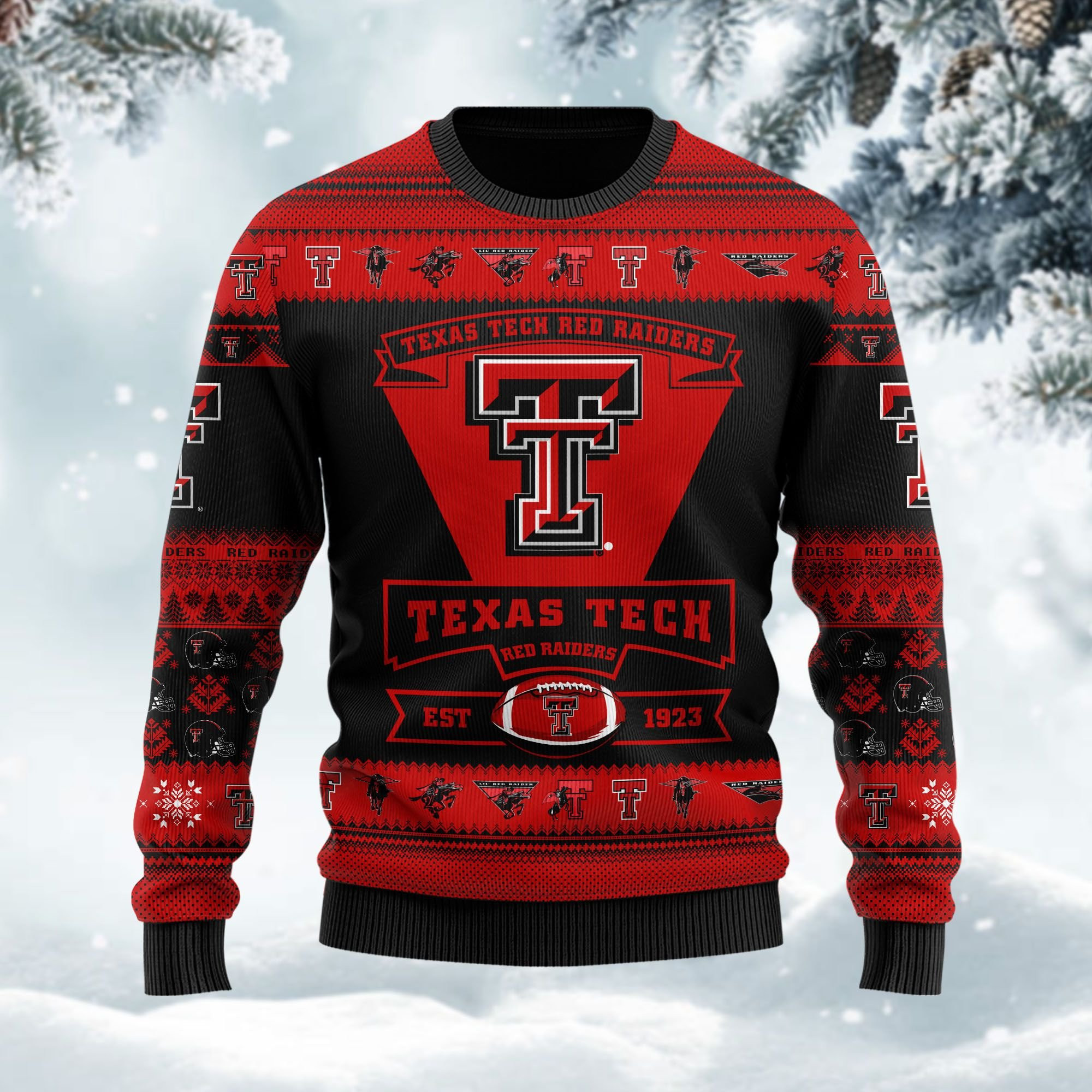 Texas Tech Red Raiders Football Team Logo Personalized Ugly Christmas Sweater Adult 3D Funny Matching for family - Image 2