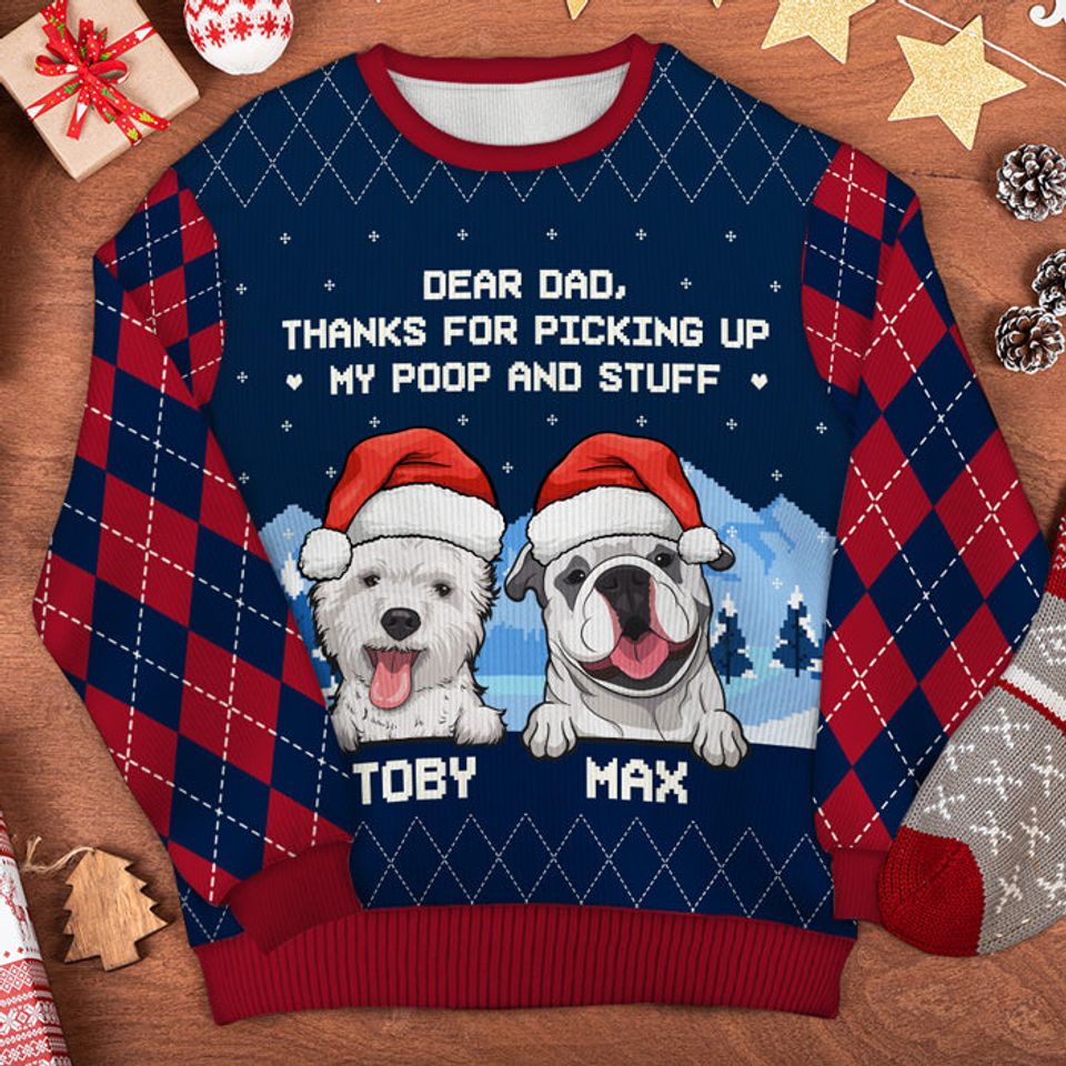 Thanks For Picking Up My Stuff - Personalized Custom Unisex Ugly Christmas Sweatshirt - Gift For Dog Lovers, Pet Lovers, Christmas Gift - Image 2