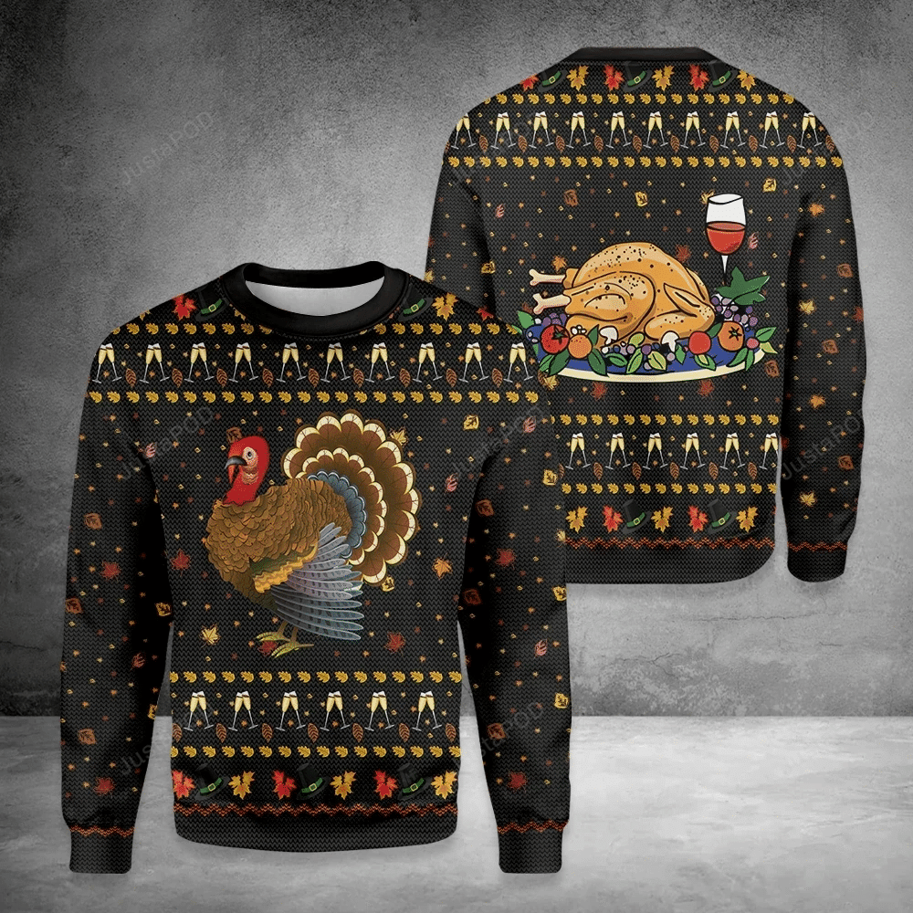 Thanksgiving Ugly Christmas Sweater Adult 3D Funny Matching for family