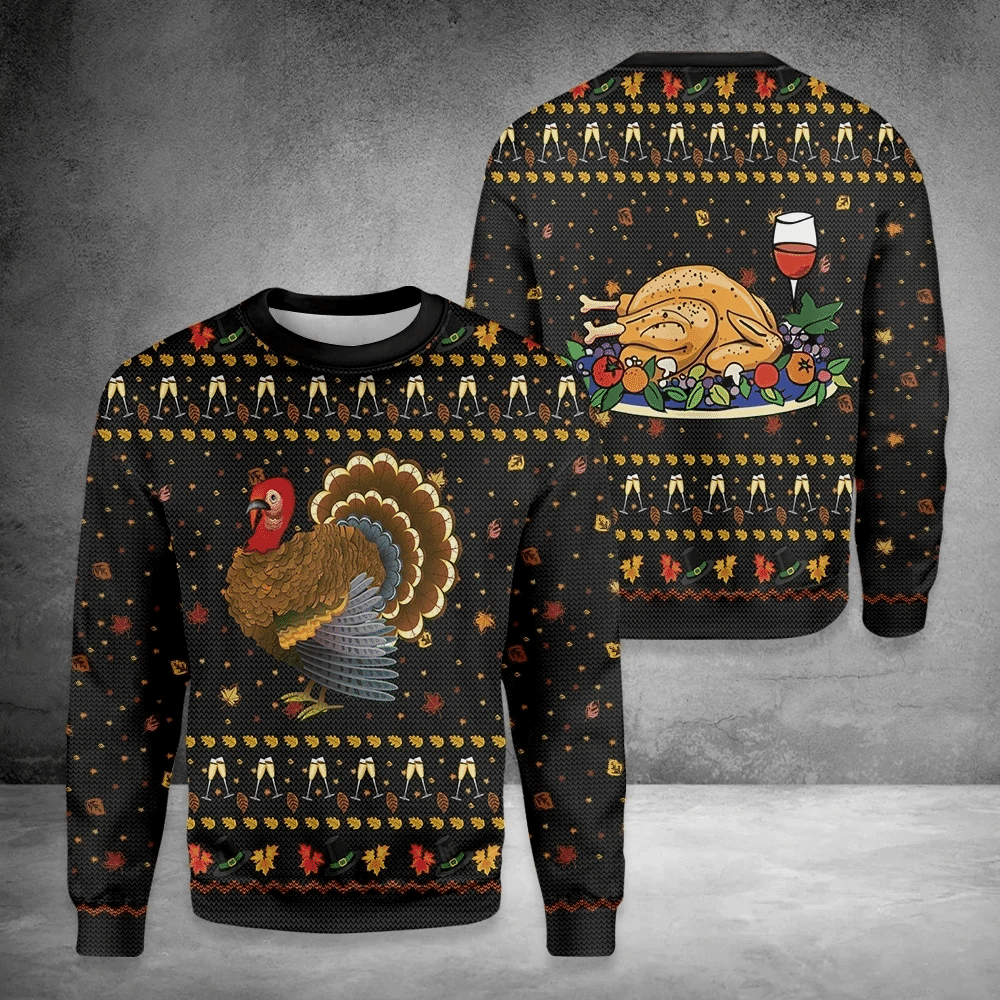 Thanksgiving Ugly Christmas Sweater Adult 3D Funny Matching for family