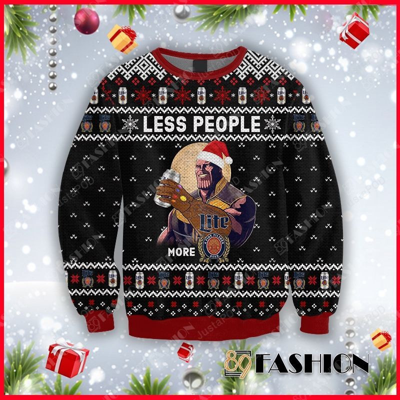 Thanos Less People More Miller Lite Ugly Christmas Sweater Adult 3D Funny Matching for family