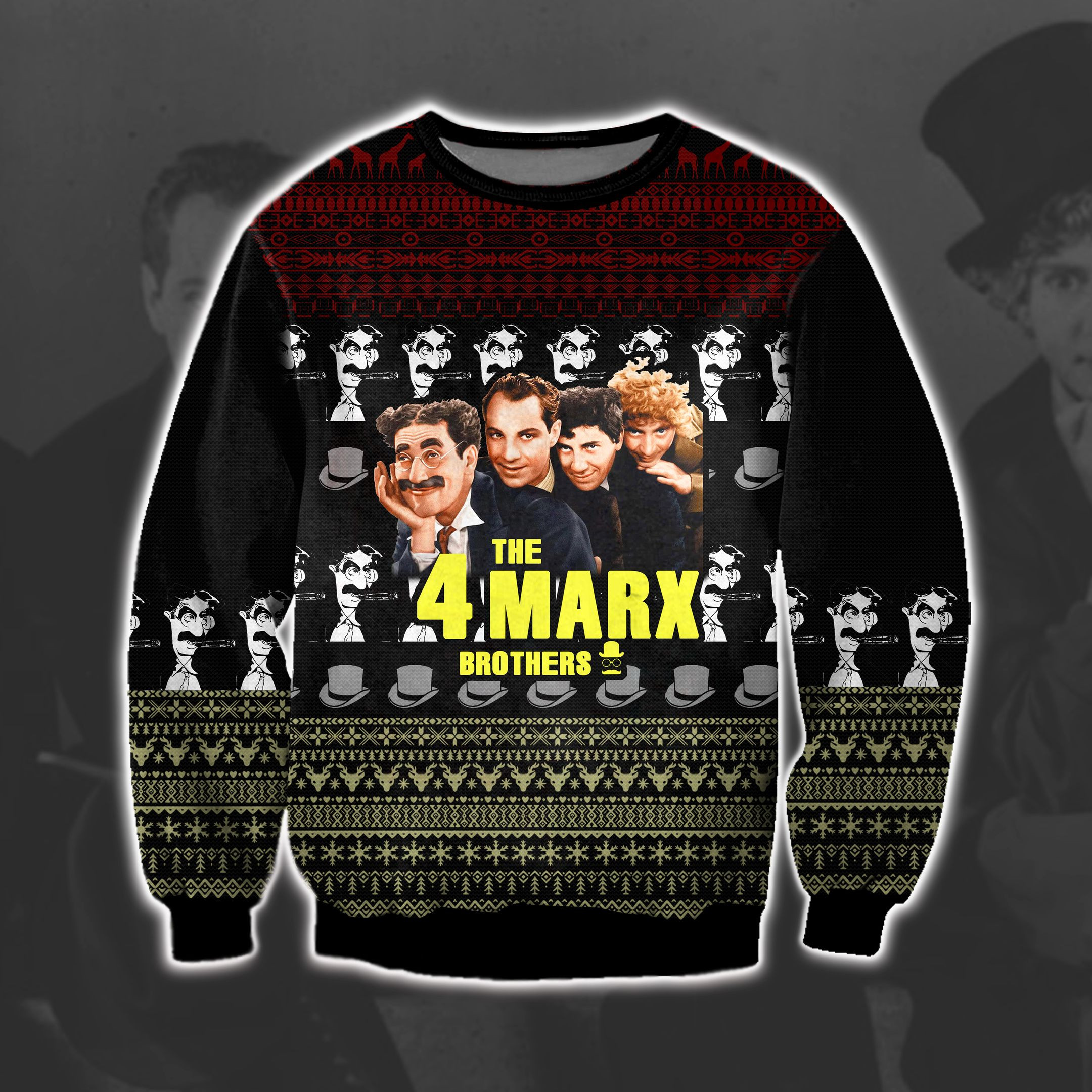 The 4 Marx Brothers 3D Print Ugly Christmas Sweater Adult 3D Funny Matching for family