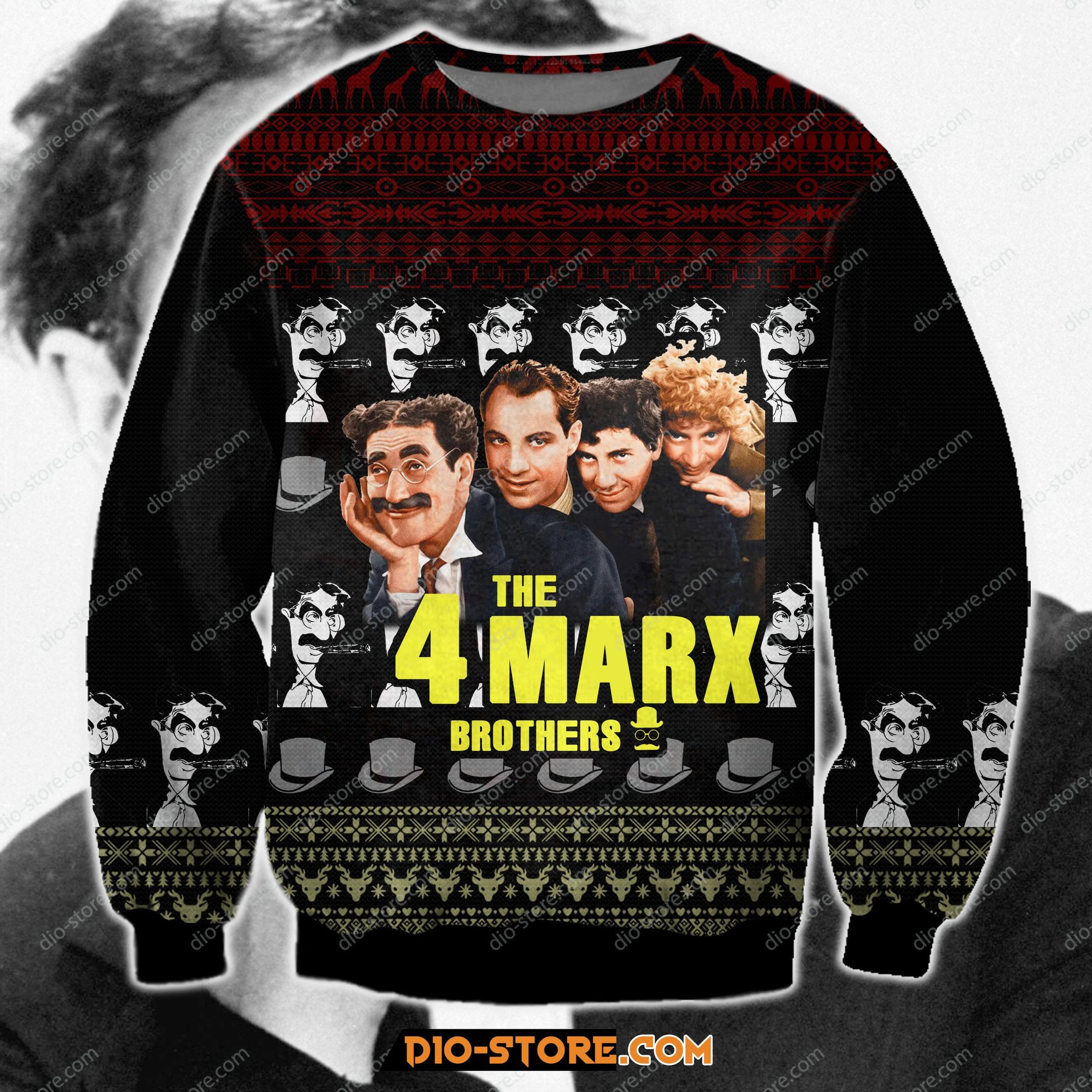 The 4 Marx Brothers Ugly Christmas Sweater Adult 3D Funny Matching for family