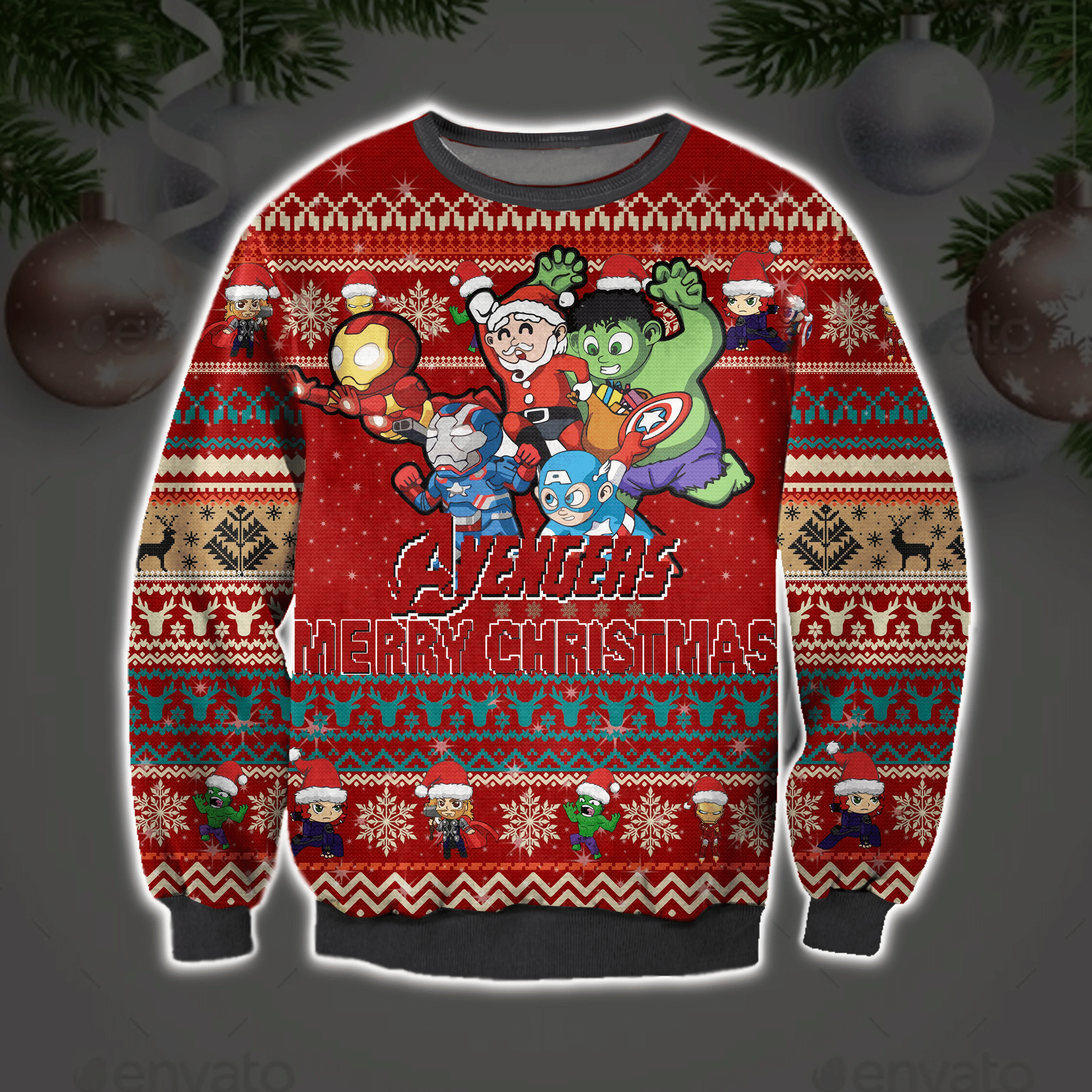 The Avengers Merry Christmas Ugly Christmas Sweater Adult 3D Funny Matching for family