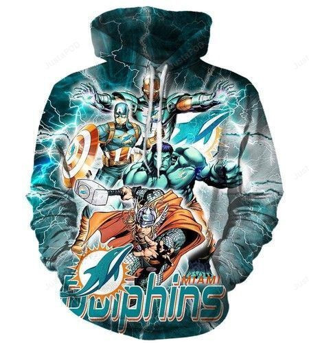 The Avengers Miami Dolphins Blue 3D All Over Print Hoodie, Zip Hoodie